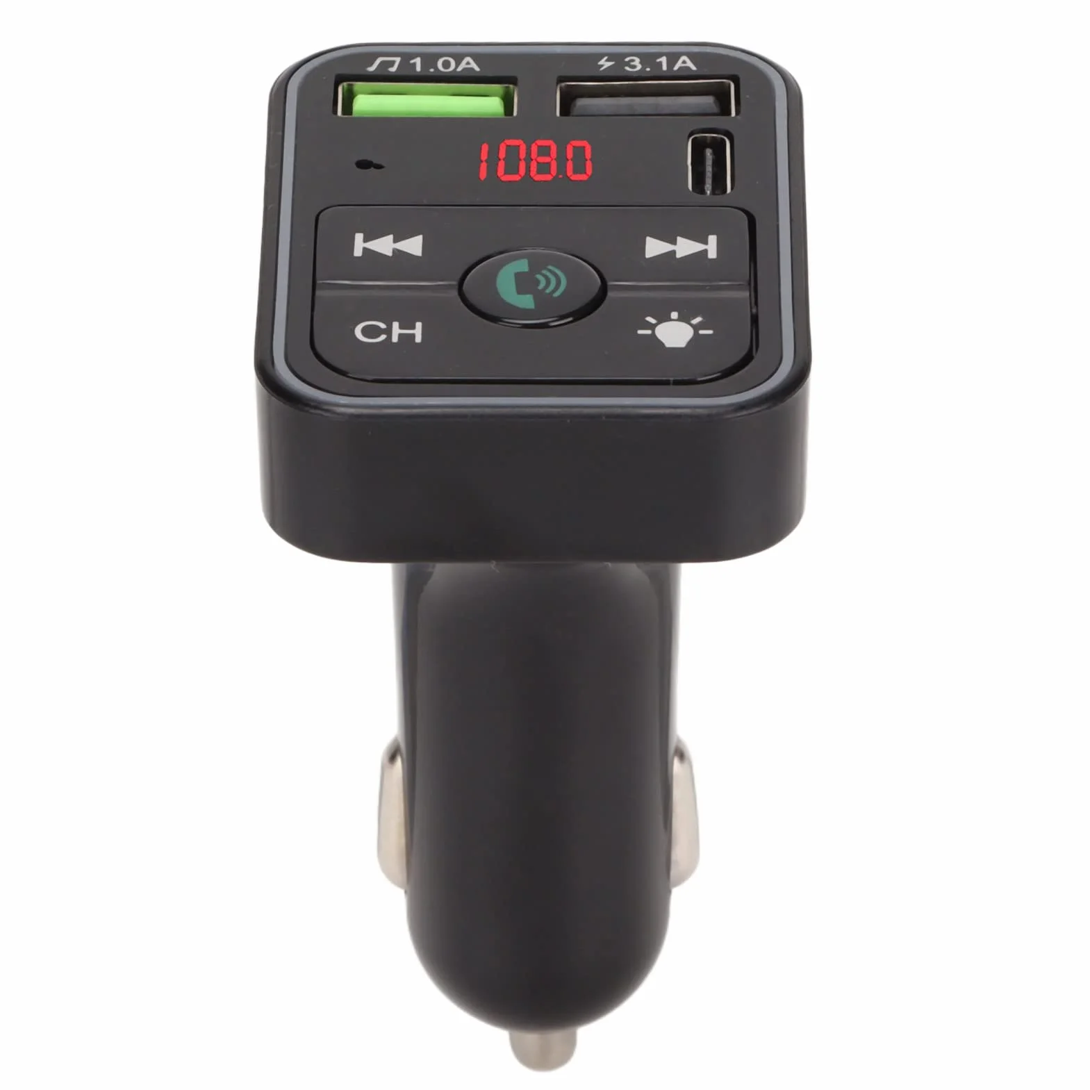 Nadajnik FM Bluetooth do Samochodu, Nadajnik FM do Samochodu Bluetooth 5.0 z ładowarką Samochodową, Zestaw Głośnomówiący, Adapter Radiowy Bluetooth, z Wyświetlaczem LED