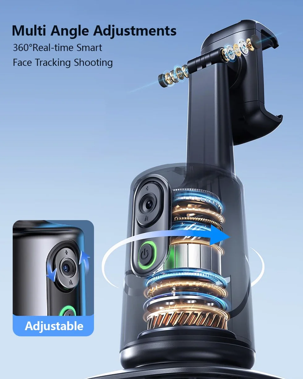 Auto Face Tracking Phone Holder,No App Required,360° Rotation Phone Camera Stand with Remote and Gesture Control, Smart Shooting Tripod for Vlog/TIK Tok Live Streaming YouTube Video Recording