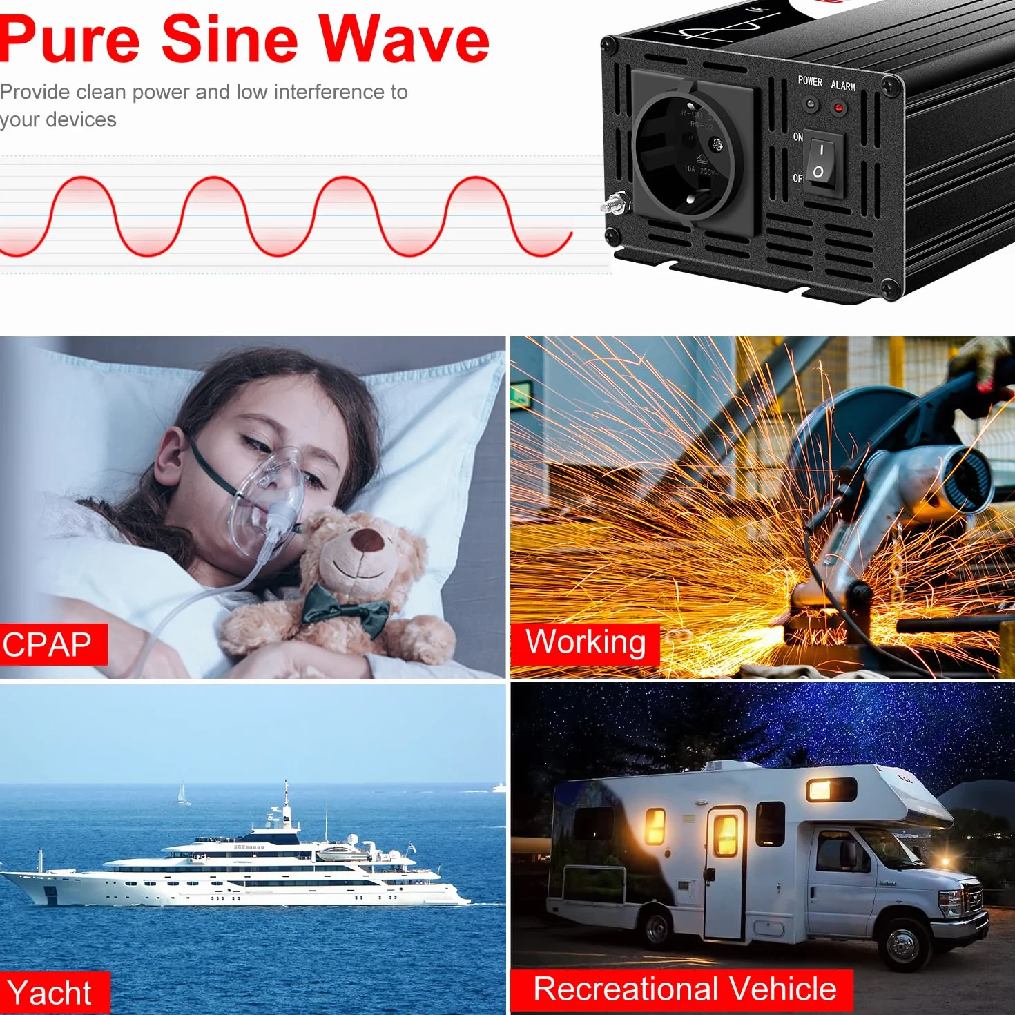 Falownik 3000 W, DC 12 V do 230 V, czysty sinus z pilotem i podwójnym cyfrowym wyświetlaczem LCD DC na AC 230 V, 50 Hz (DC12V (zakres 10 V-15 V) 3000 W) (DC12V (zakres 10 V-15 V) 600 W)