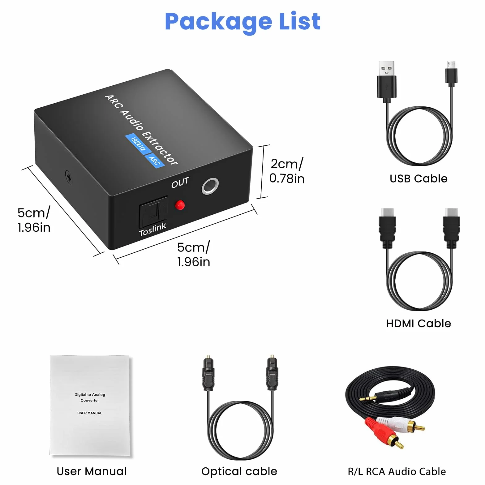Ściągacz audio ARC 192 kHz, optyczny adapter HDMI ARC z kablami optycznymi i 3,5 mm, konwerter DAC odpowiedni do kanałów stereo i wzmacniaczy