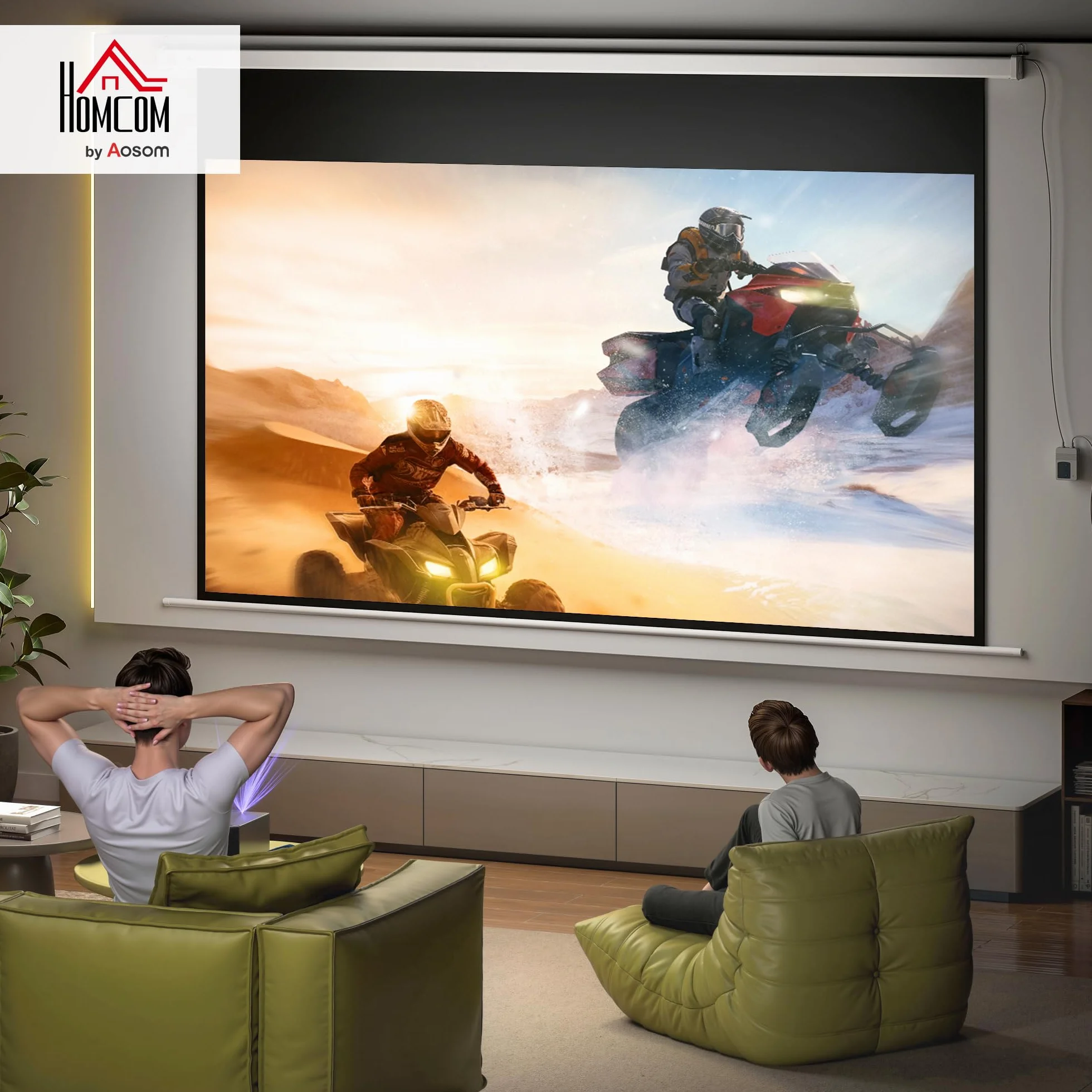 HOMCOM Ekran Projektora 293x193cm 120 Cali 16:9 Elektryczny z Pilotem | HD 4K Ekran Projekcyjny, Ekran Zwijany, do Montażu na Ścianie i Suficie, do Kina Domowego, Biura