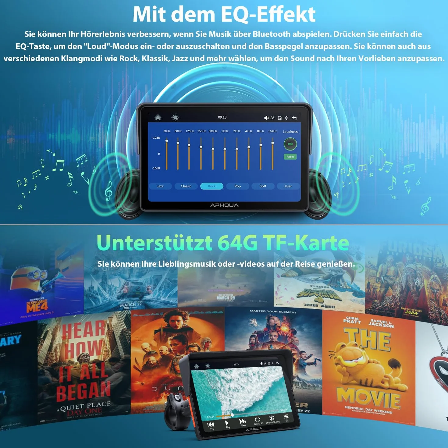 Ekran motocyklowy 7" CarPlay i Android Auto bezprzewodowy – wodoodporny ekran dotykowy IP67 do motocykli z nawigacją GPS, Bluetooth Trans, Siri, zestaw głośnomówiący – Model A722