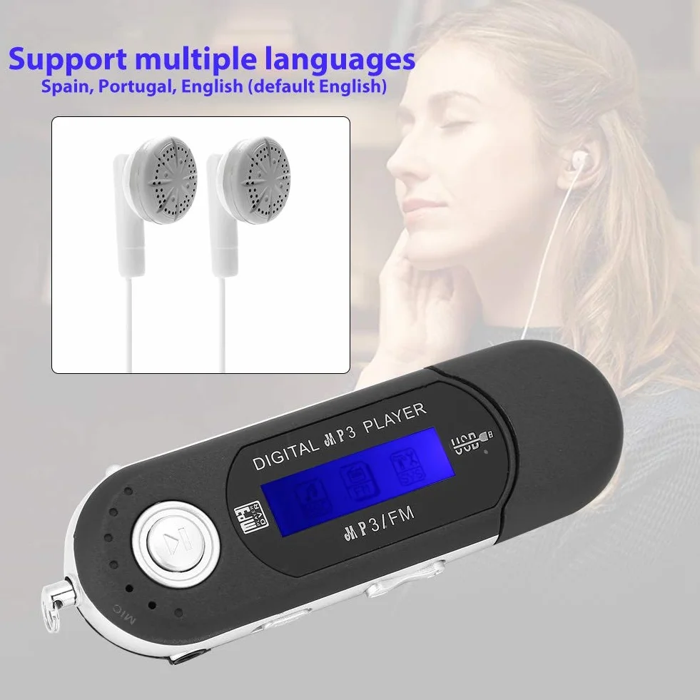 Odtwarzacz MP3, mini USB 2.0, odtwarzacz MP3 z radiem FM i słuchawkami, ekran LCD, automatyczne wyłączanie (czarny)