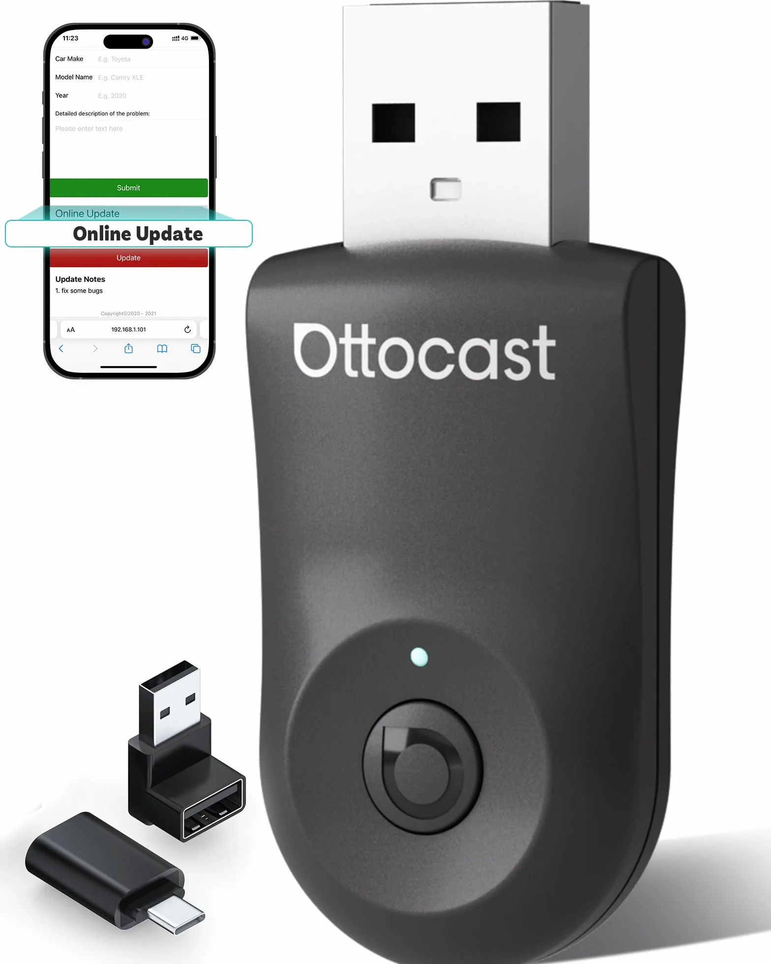 Nowość 2025 Ottocast Mini Flow – Bezprzewodowy adapter CarPlay & Android Auto, Dongle 2 w 1, Plug & Play, Ultra kompaktowy, Kompatybilny z iPhone & Android, Do aut od 2016 (Nie dla BMW/Tesla)