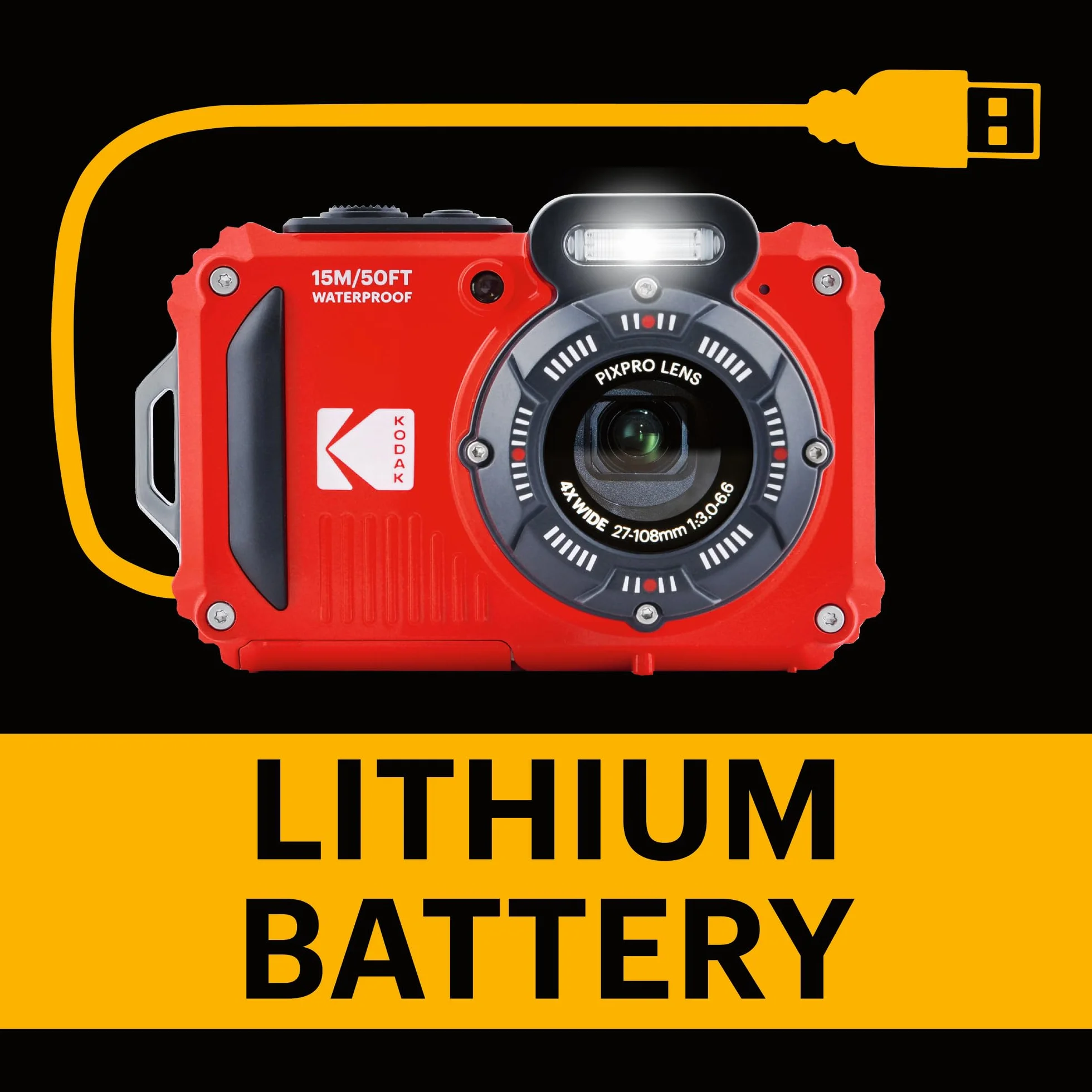 KODAK Pixpro Pack WPZ2 + 1 karta SD Kodak - Kompaktowy 16 m pikseli, wodoodporny do 15 m, odporny na wstrząsy, wideo 720p, ekran LCD 2,7 - bateria litowo-jonowa - czerwony