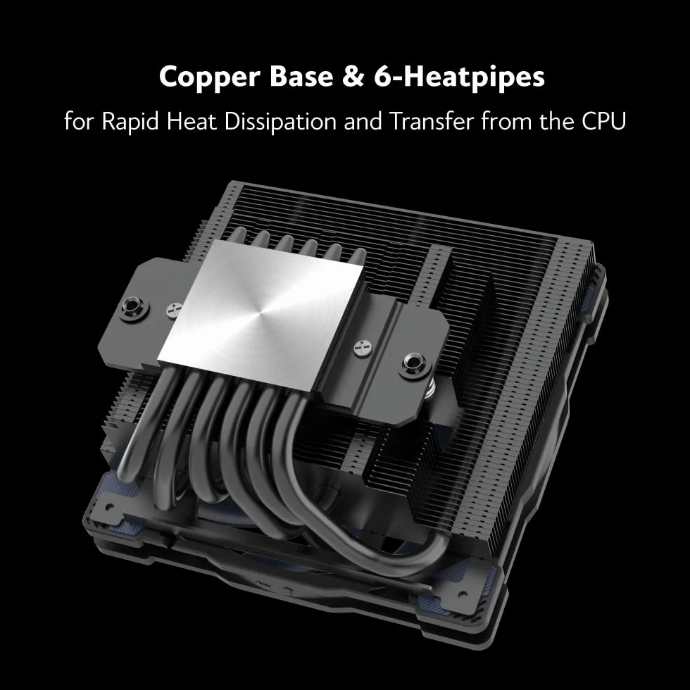 Akasa ALUCIA H6LS M2, niskoprofilowy wentylator CPU (67,2 mm), wentylator 120 mm, 6 miedzianych rur cieplnych, TDP 150 W, Intel/AMD, 4-pinowy wentylator PWM Silent Fan Under 31,5 dB (A) i przepływ