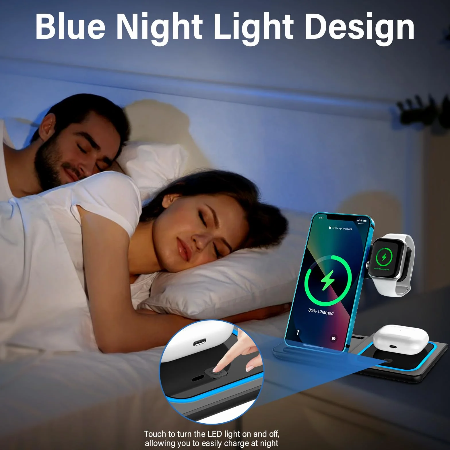 Stacja ładująca 3 w 1 Apple Watch i iPhone, bezprzewodowa ładowarka indukcyjna iPhone, składana stacja ładująca iPhone do Apple Watch AirPods, stacja ładująca do telefonu komórkowego do domu, biura
