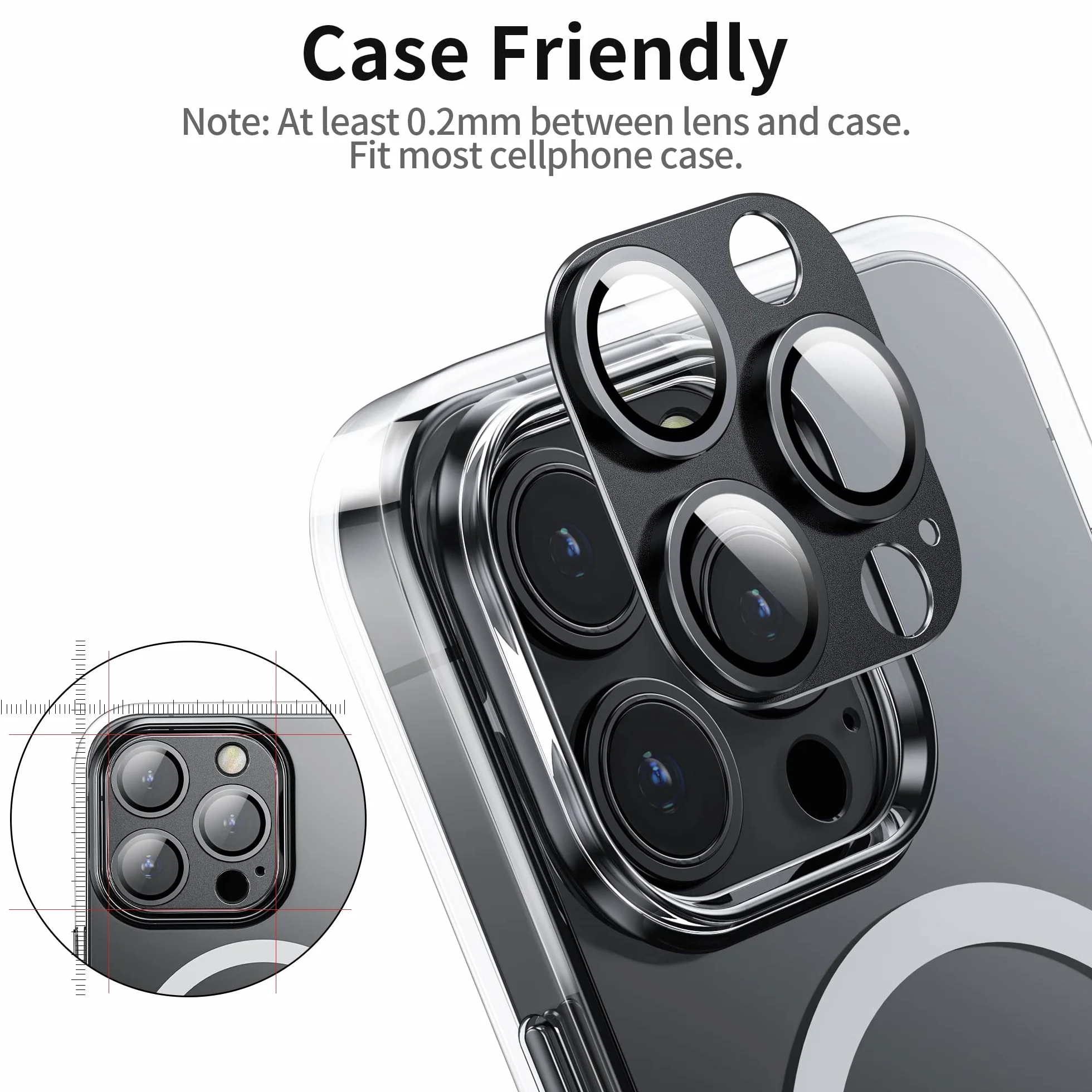 Osłona obiektywu aparatu do iPhone'a 14 Pro/iPhone 14 Pro Max, osłona aparatu ze stopu metalu, akcesoria ochronne na ekran ze szkła hartowanego, czarna, 2 sztuki