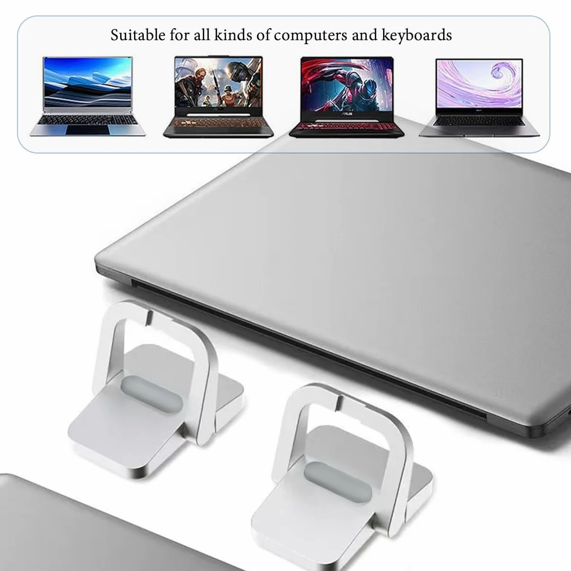 Amacoam Składany stojak na laptopa, 2 sztuki, uniwersalny stojak na klawiaturę, przenośny, niewidoczny stojak na tablet, samoprzylepny, mini stojak na laptopa, składane nóżki