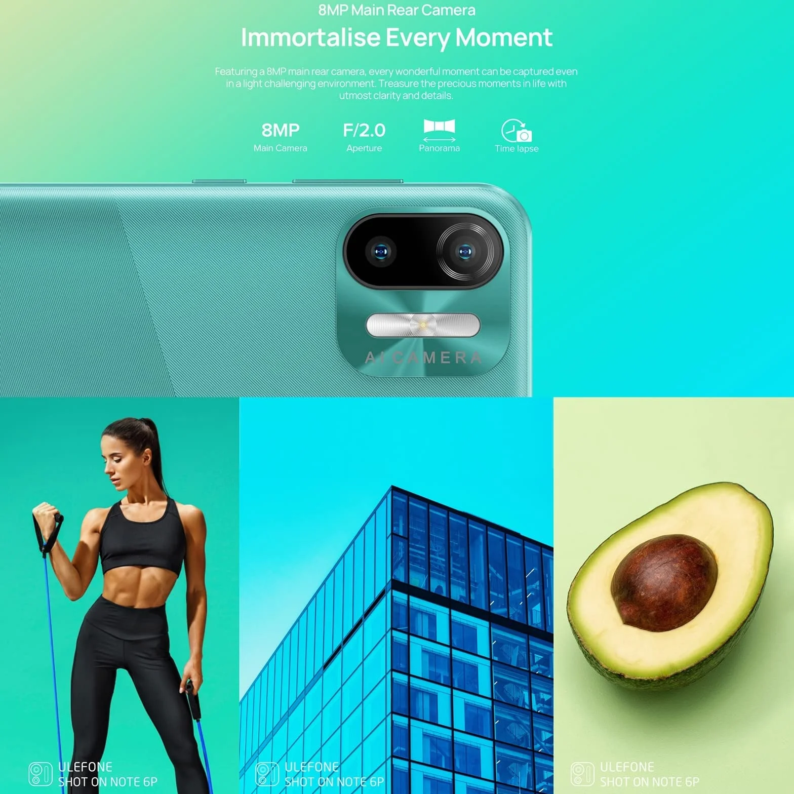 Ulefone Smartfon 4G bez umowy, Note 6(P), 8,5 mm, ultra cienki dual SIM, ekran HD 6,1", 3 gniazda na karty, Android 11 Go, 2 GB + 32 GB, aparat 8 MP + 5 MP, odblokowanie