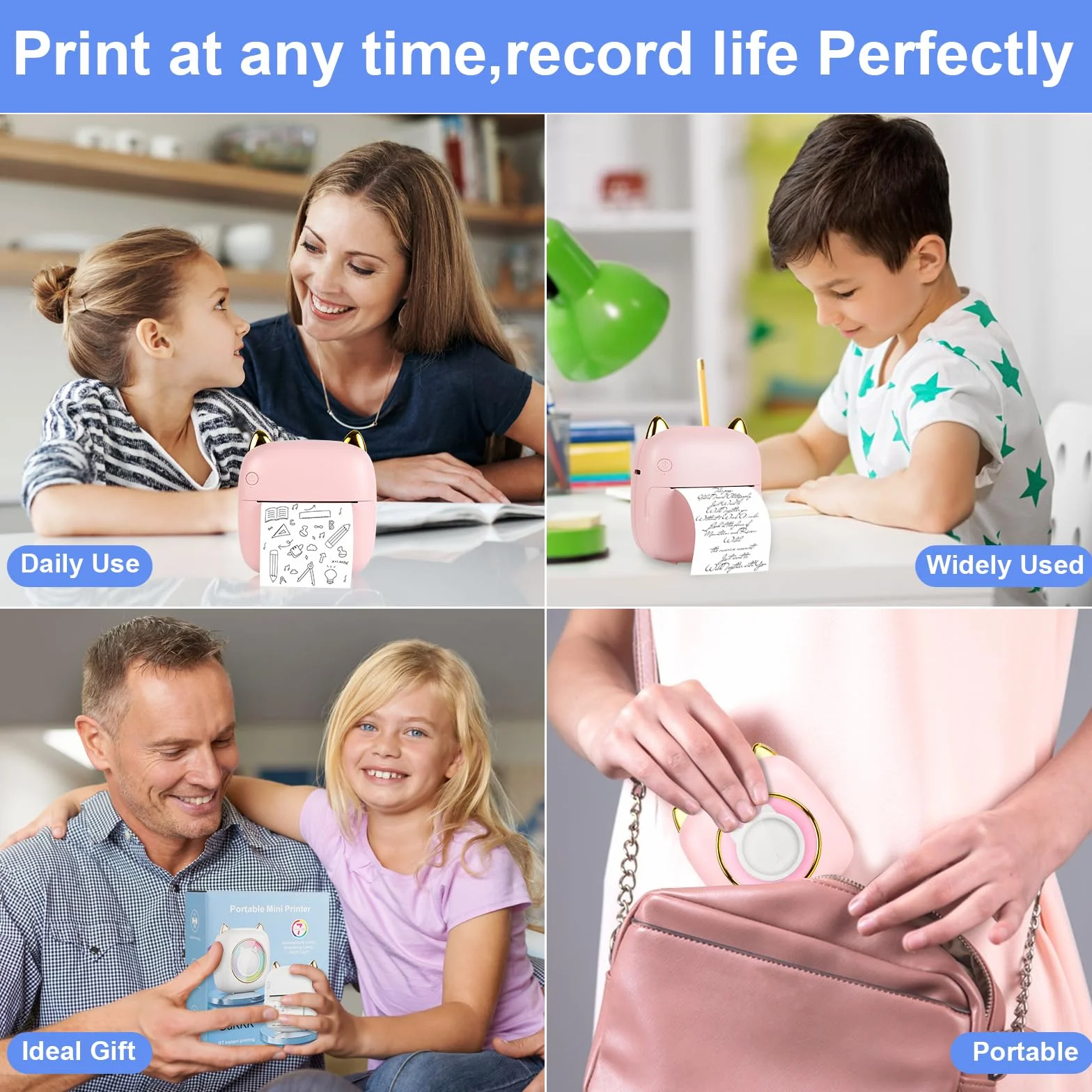 GuKKK Mini drukarka, mobilna drukarka fotograficzna, przenośna, mini drukarka fotograficzna z siedmioma kolorami LED, bezprzewodowa drukarka fotograficzna, drukarka termiczna do smartfonów, drukarka