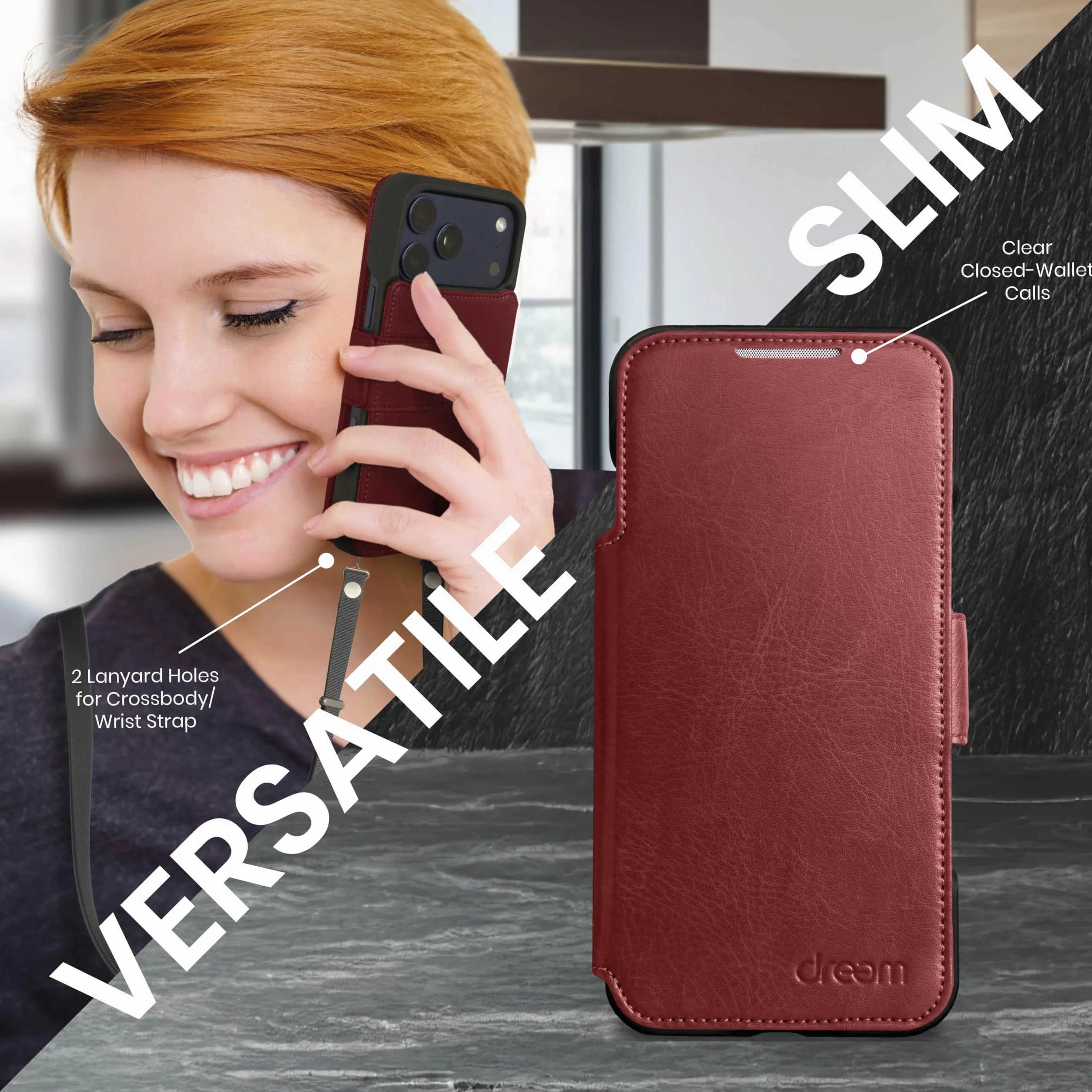 dreem Etui z portfelem do iPhone'a 17 Pro Max, rewolucyjny stojak na telefon, wegańska skóra, magSafe-Fit, magnetyczne odpinane etui z klapką, uchwyt na kartę blokującą RFID, pudełko prezentowe