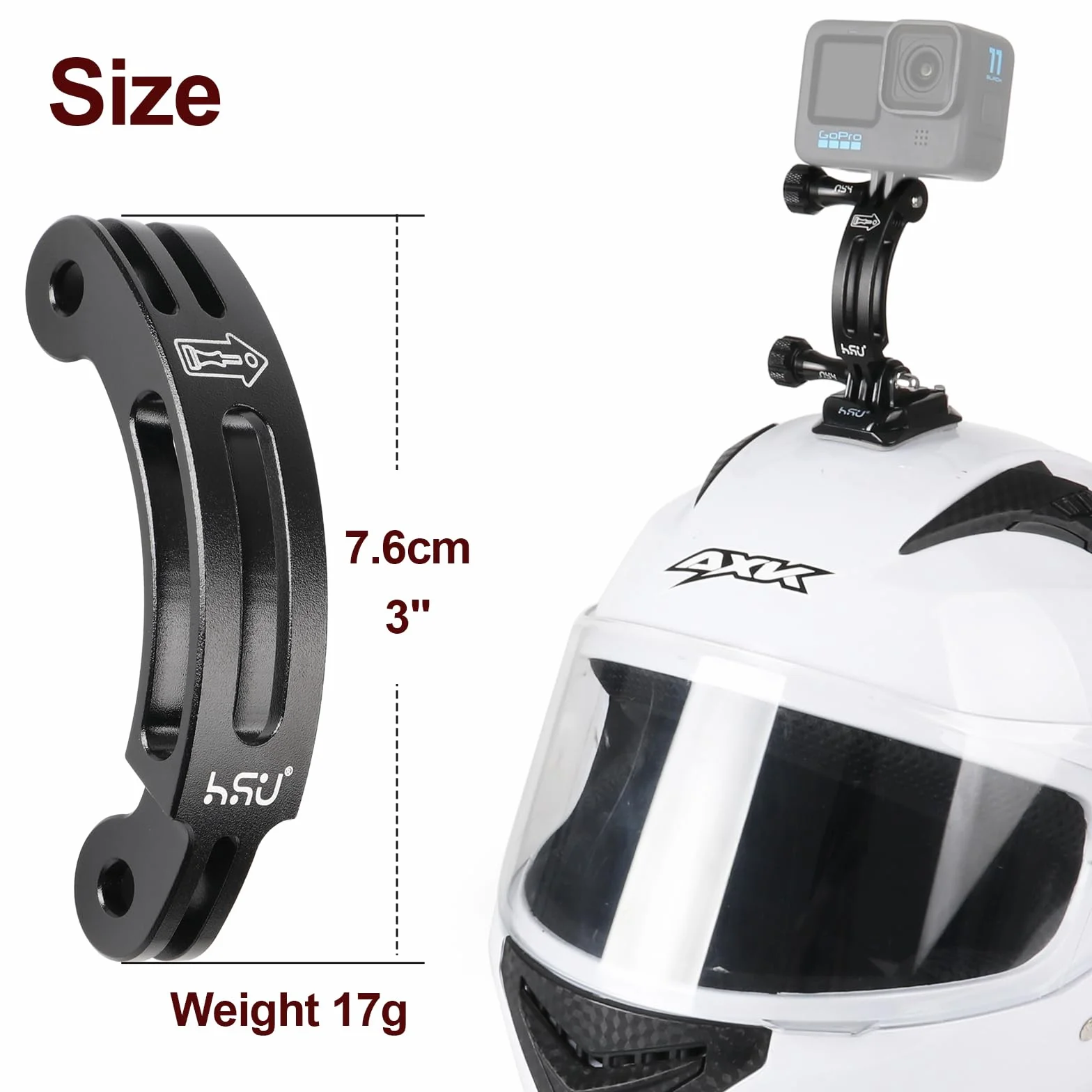 HSU Zakrzywione ramię przedłużające do GoPro ze stopu aluminium 7,6 cm