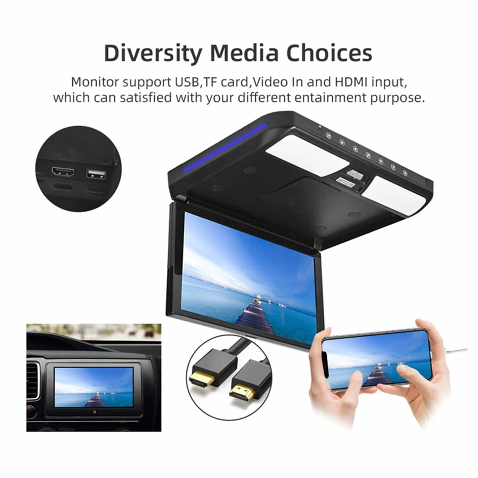 Odtwarzacz zagłówka samochodu 12.1 Cal samochodowy Monitor sufitowy HD ekran LCD wyświetlacz do montażu na dachu odtwarzacze wideo multimedia TV wyjście FM(12.1 inch monitor)