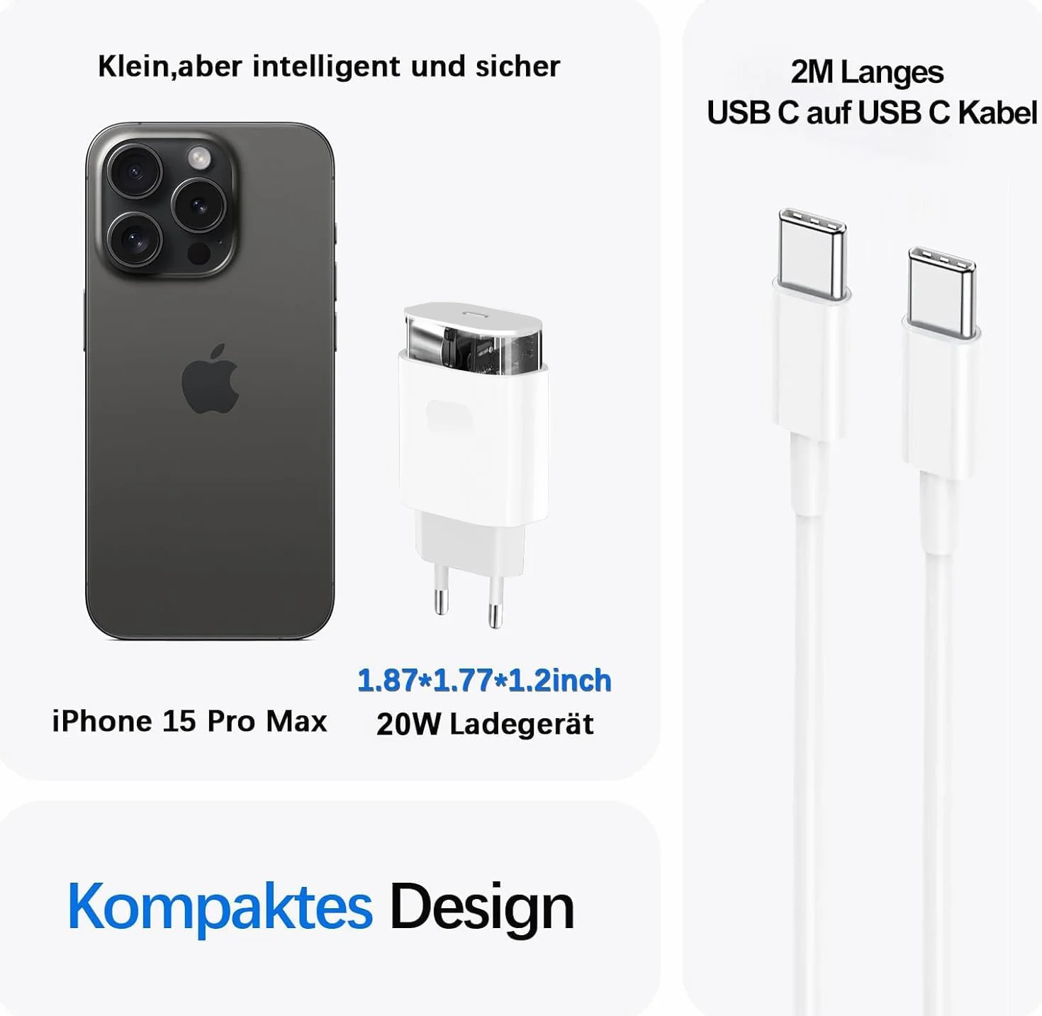 Ładowarka USB C 20 W do iPhone 15/16, iPad Pro 12.9/11/Air 2024, kabel 2 m