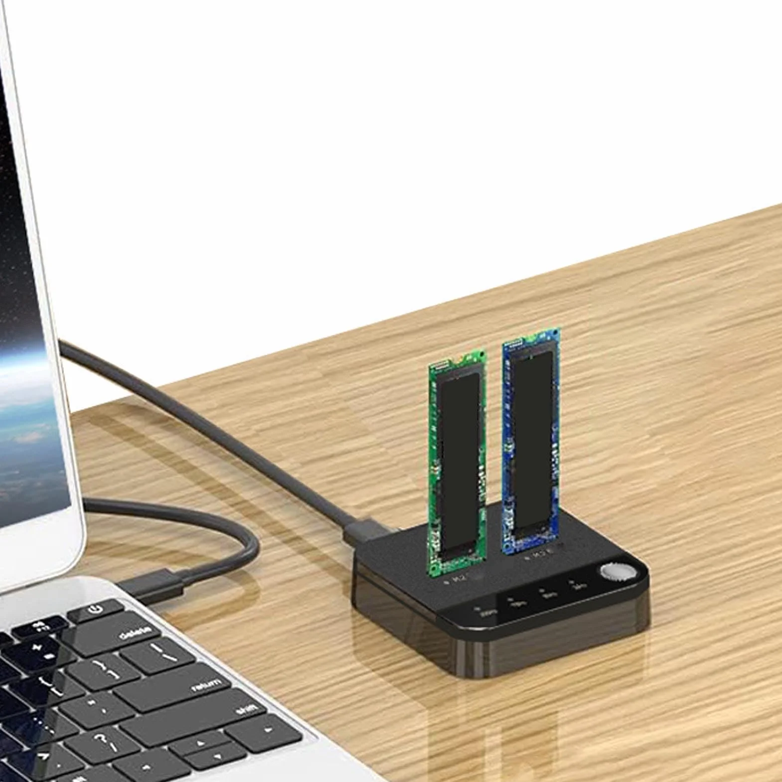 Luocute 20 Gb / S NVME SSD Duplicator, Dual Bays M.2 Deplicator Dysk Twardy, Zasilany USB C, Zoptymalizowane Chłodzenie, Przenośne i Praktyczne, Wsparcia, OS X, do Klonowania i