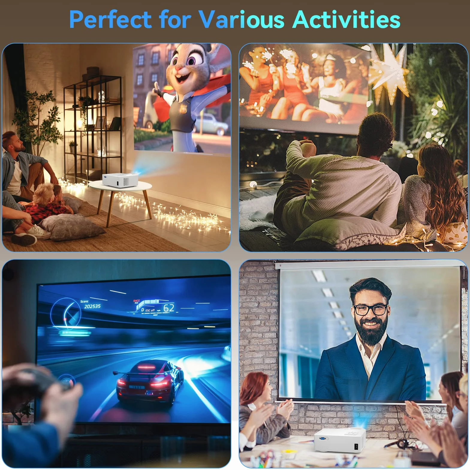 5G WiFi Bluetooth Projector, Natywna interwencja 1080P Natywna Projektor Filmowy z 350-calowym wyświetlaczem, 18000L Projektor wideo do kina domowego kompatybilny z 4K,