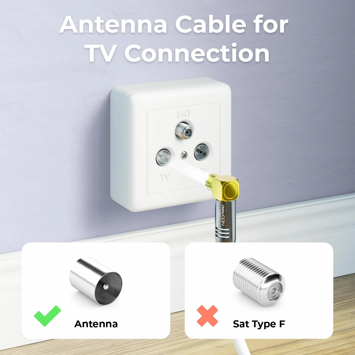 deleyCON 4K TV Kabel Antenowy 3,0m Koncentryczny IEC Kątowy Biały