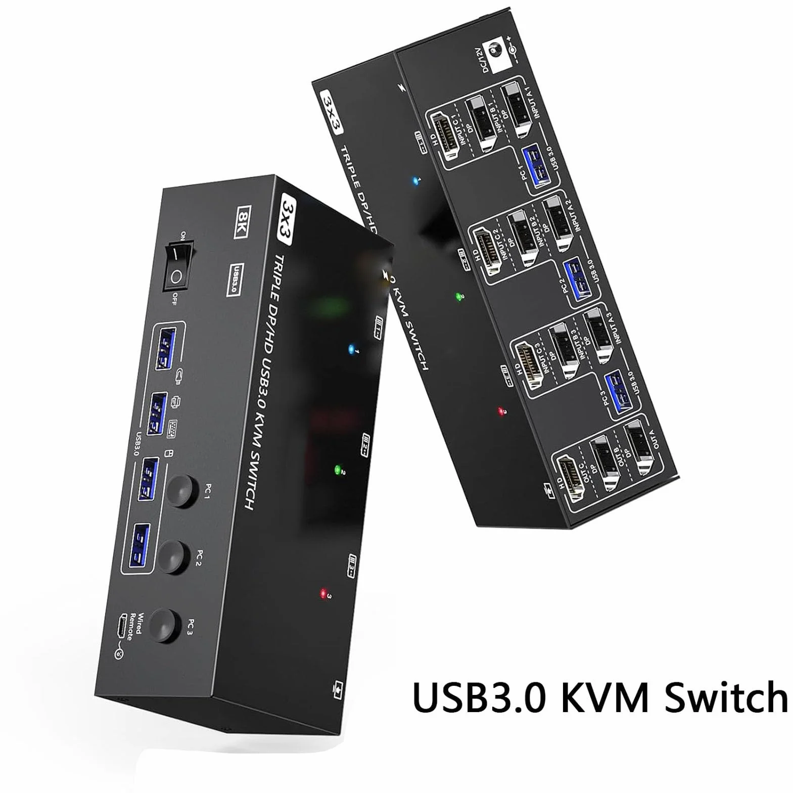 Przełącznik KVM USB 3.0 3 Wyświetla Komputery DisplayPort 8K 60 Hz 4K (Wtyczka UE)
