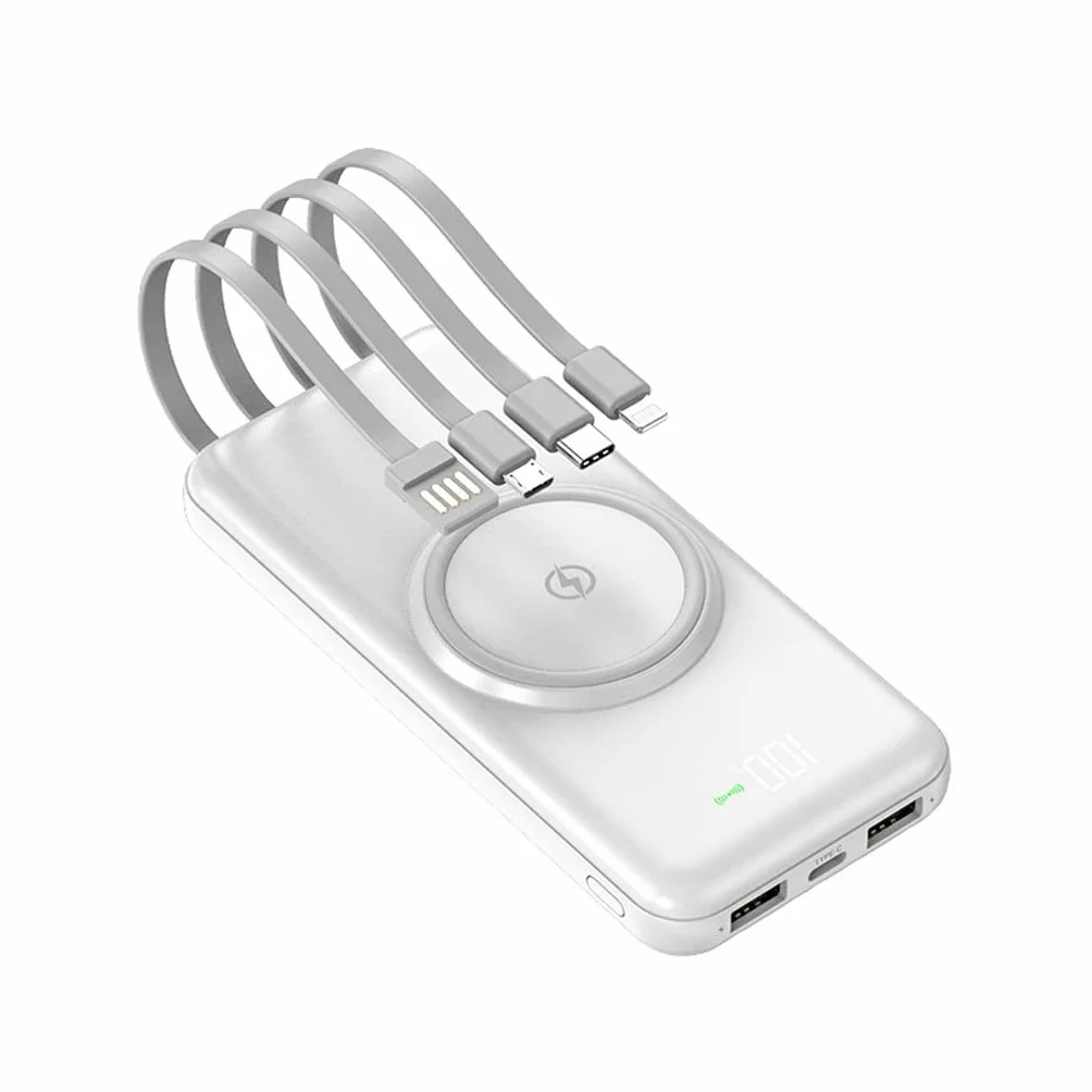 JJJ Awaryjna o dużej pojemności jest wyposażony w czteroprzewodowy powerbank 20.000 mAh telefon komórkowy o dużej pojemności Praktyczne zasilanie przenośne (kolor: biały, rozmiar: 30 000 mAh)