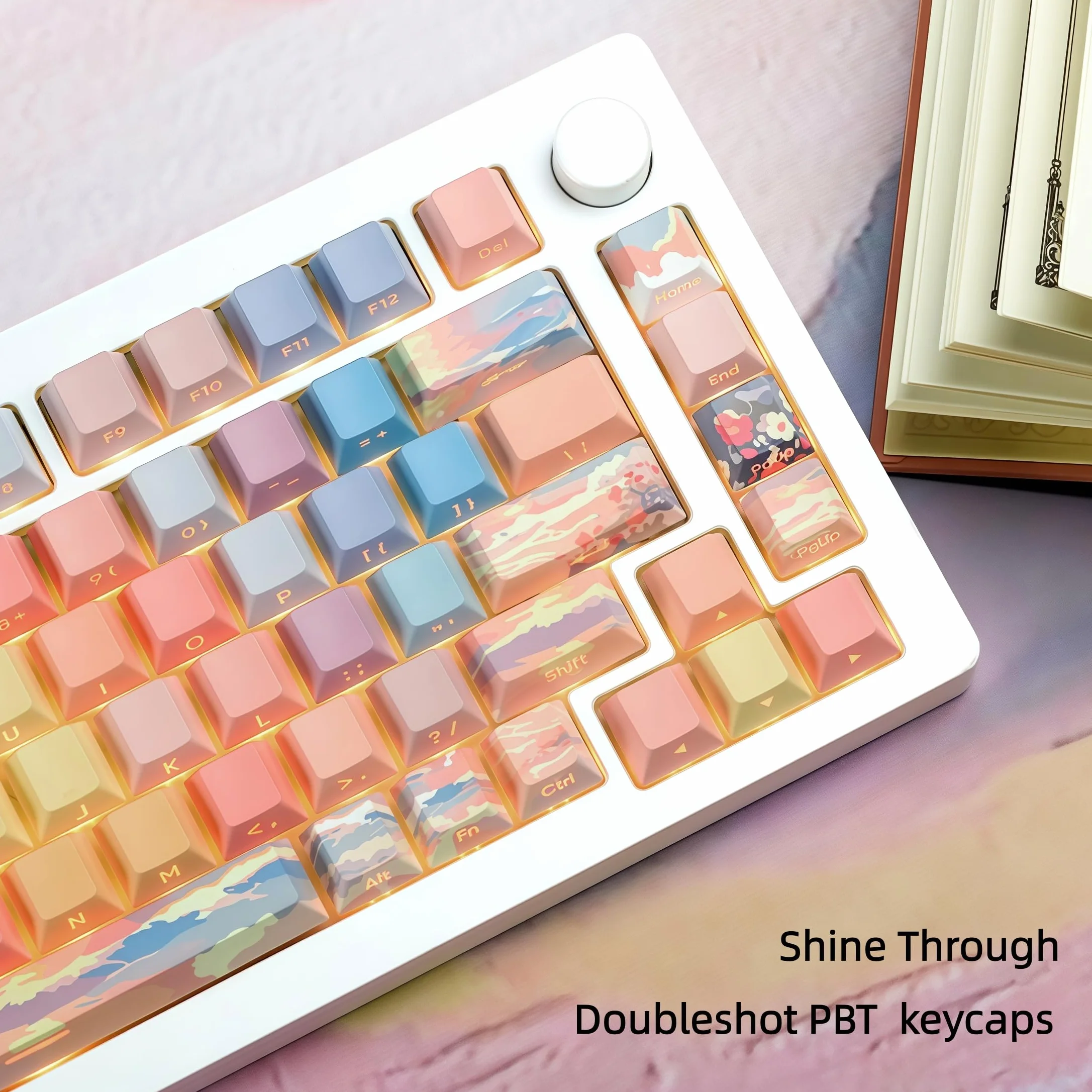 dagaladoo Nasadki klawiszy PBT 60-75%, świecące przez niestandardową nasadkę klawiszy, podwójne nasadki na klawiaturę, 130 klawiszy Cherry Profile dye-sub nasadki na klawisze do klawiatury maszynowej