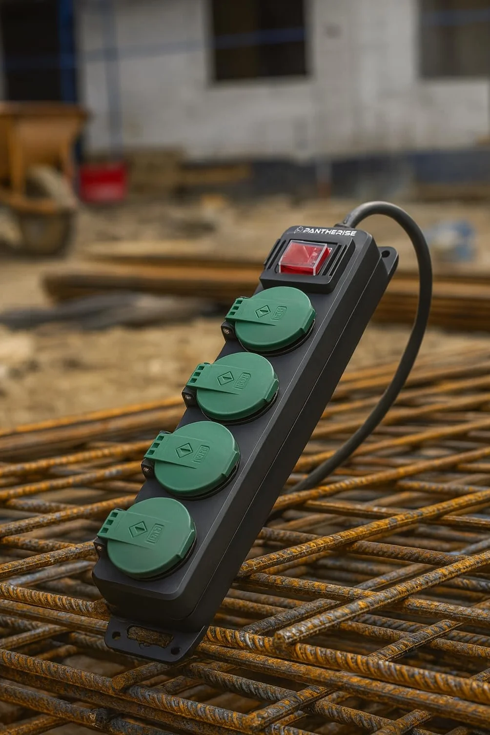 Przedłużacz Pantherise 3x Gniazda IP44 Czarny Kabel 5m