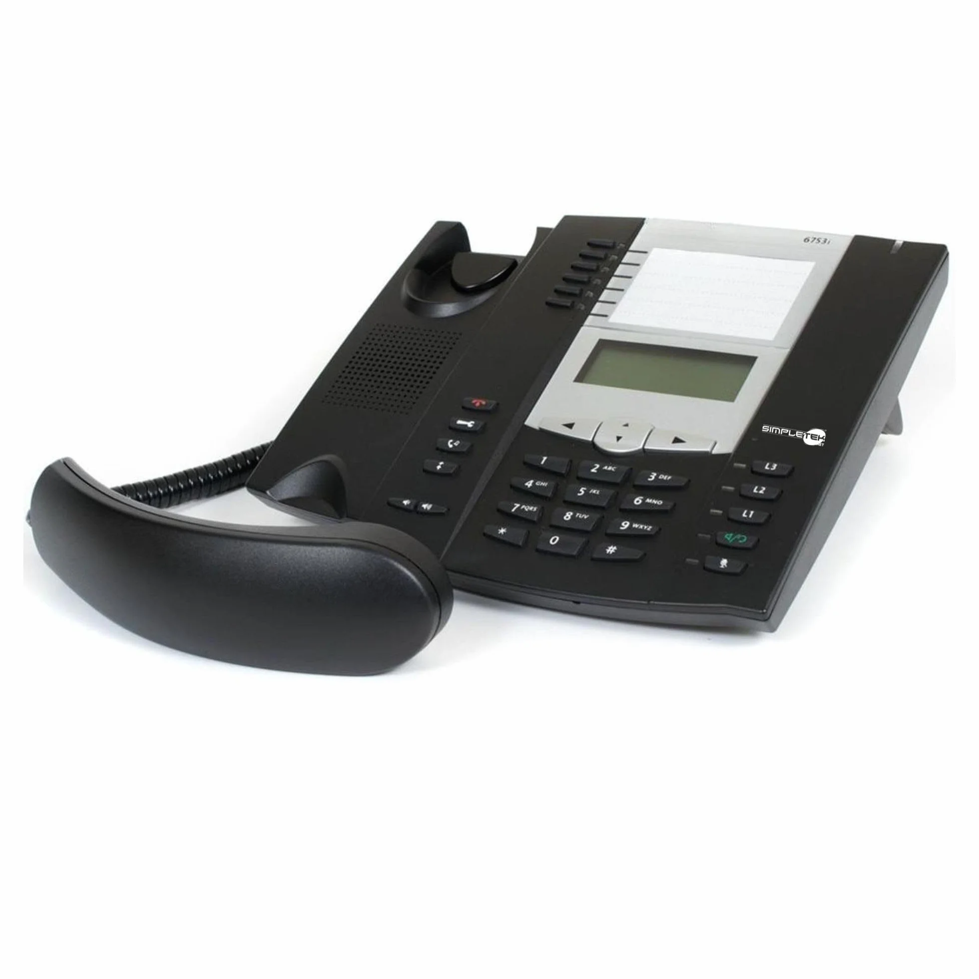 SIMPLETEK - Telefon IP 6753i (A1753), POE, firma, VoIP z słuchawką, wyświetlacz LCD, do 9 linii, z zasilaczem (odnowiony)
