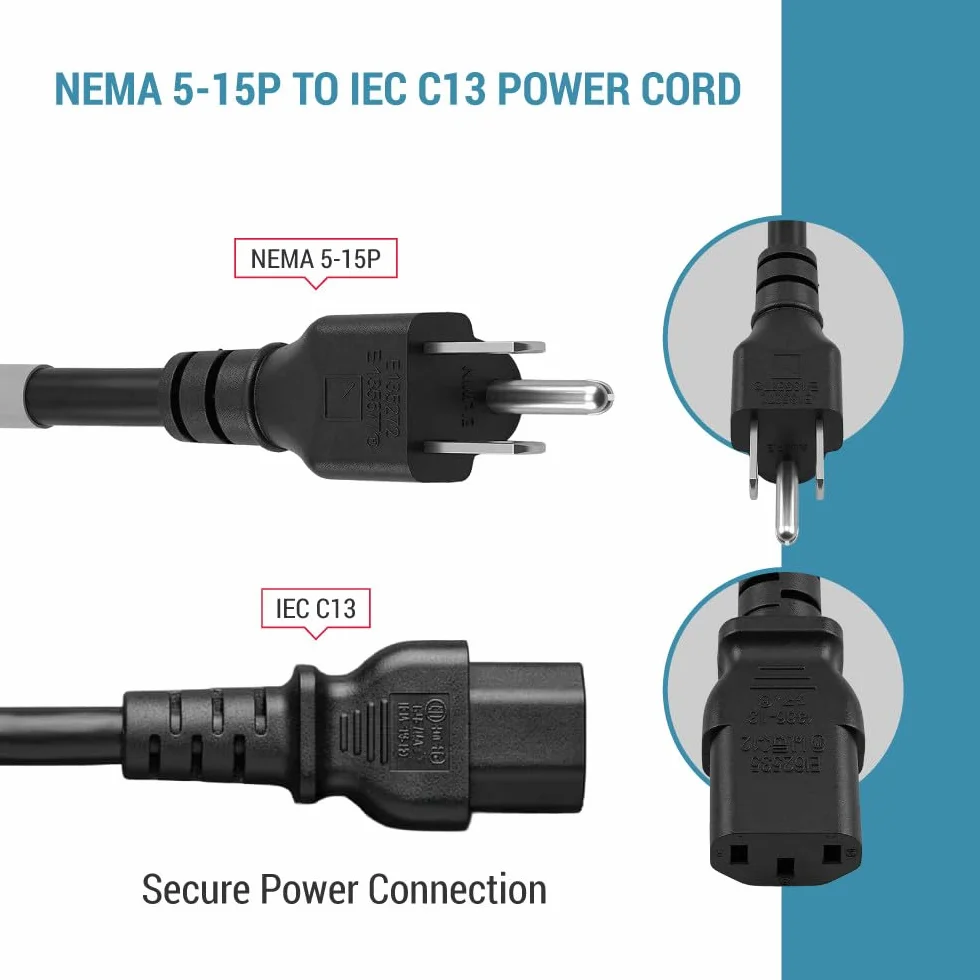 CablesAndKits - Wytrzymały przewód zasilający AC 1,8 m – 3-pinowy zapasowy przewód zasilający 15 A/125 V, 14 AWG, NEMA 5-15P do IEC-60320-C13-3 AC przewód zasilający do komputera, monitora