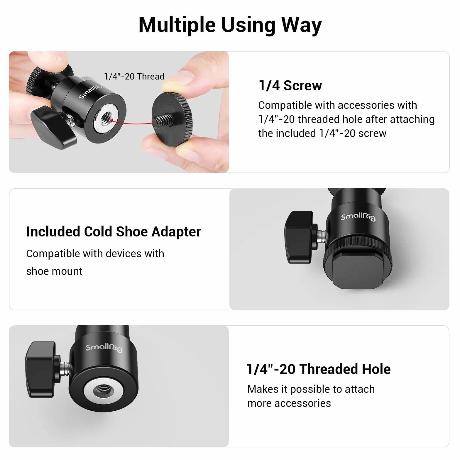 SMALLRIG Mini Ball Head głowica kulowa 2 szt. z adapterem zimnej stopki do monitora DSLR Gopro - 2059