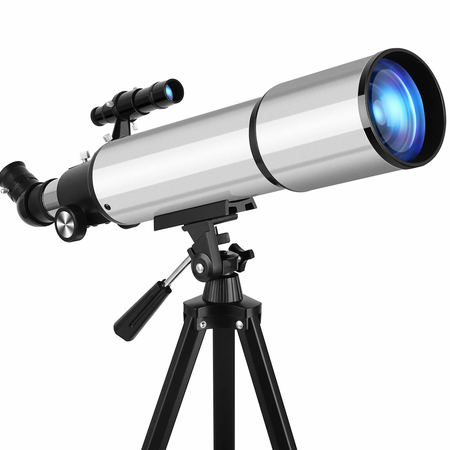 Teleskopowy refraktor astronomiczny 90/600 mm ze statywem aluminiowym – kompletny zestaw z 2 okularami (10 mm i 25 mm), 3 x soczewka Barlow, adapter do smartfona i torba do przenoszenia