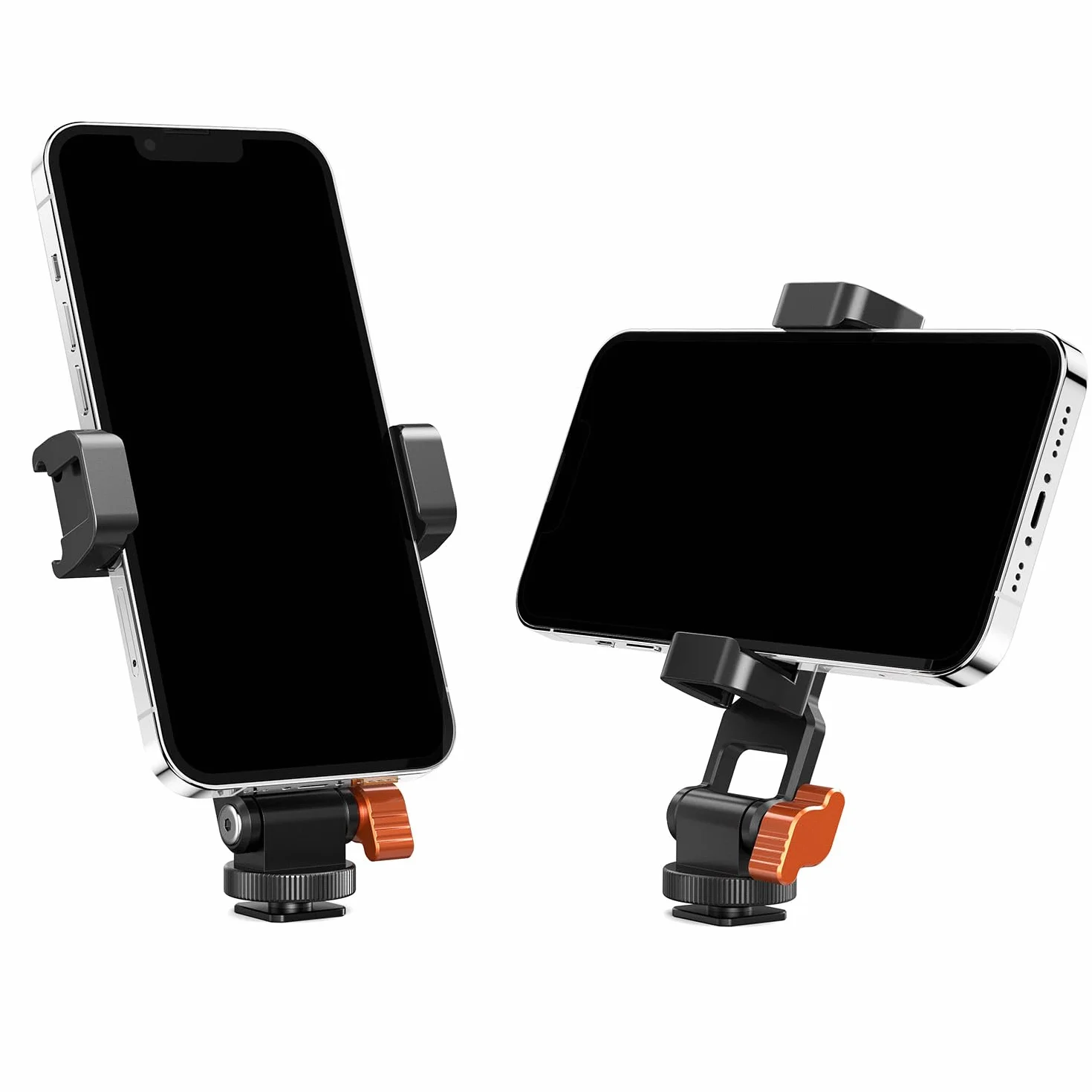 K&F Concept metalowy uchwyt telefonu na statyw, uniwersalny stojak na smartfon z 2 mocowaniami typu Cold Shoe, regulowany uchwyt na telefon do zdjęć poziomych i pionowych, kompatybilny z iPhone