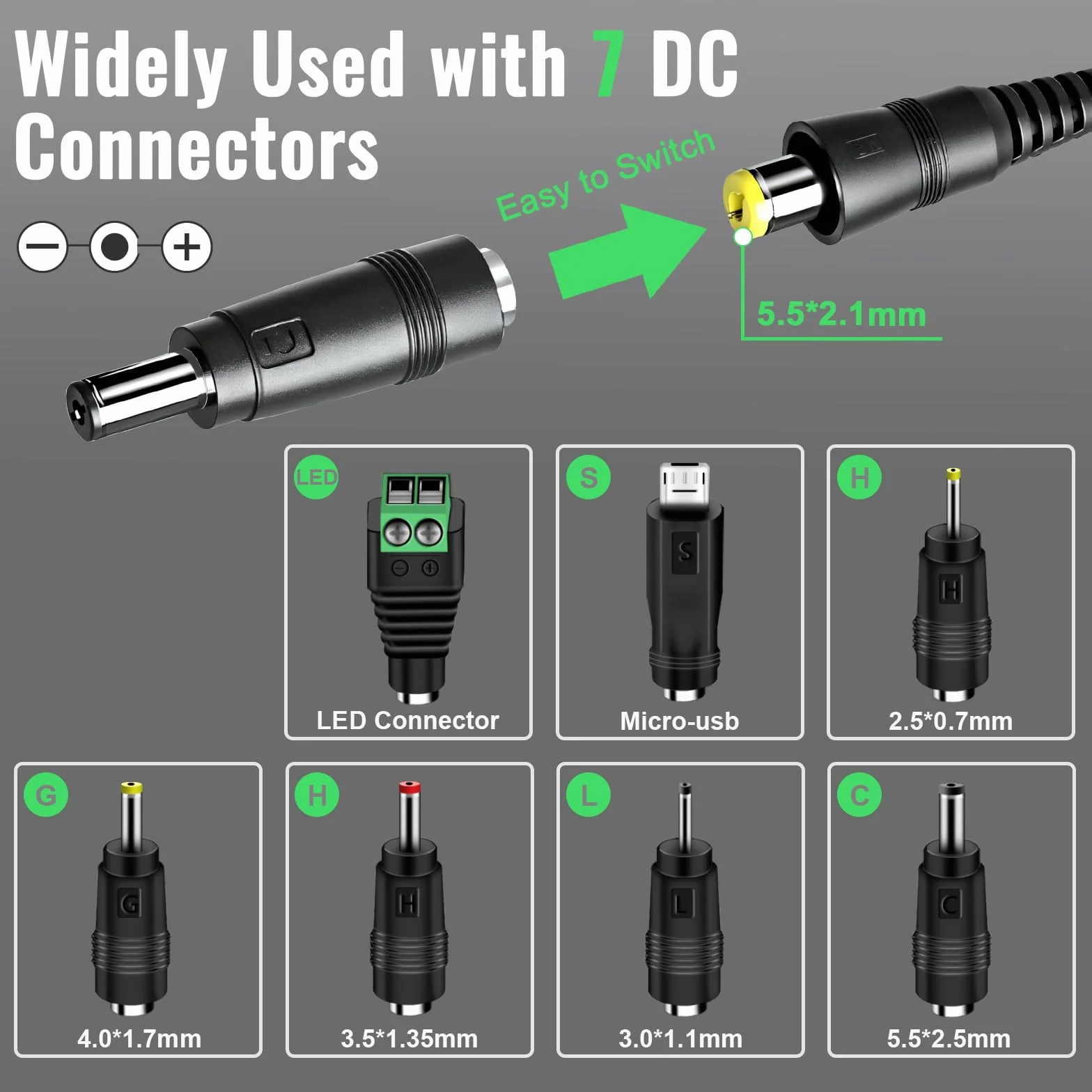 Uniwersalny zasilacz sieciowy 3-12 V, cshare 12 W AC do DC 3 V 4,5 V 5 V 6 V 7,5 V 9 V 12 V 1 A 1,2 A zasilacz impulsowy z 7 końcówkami do elektroniki domowej LED