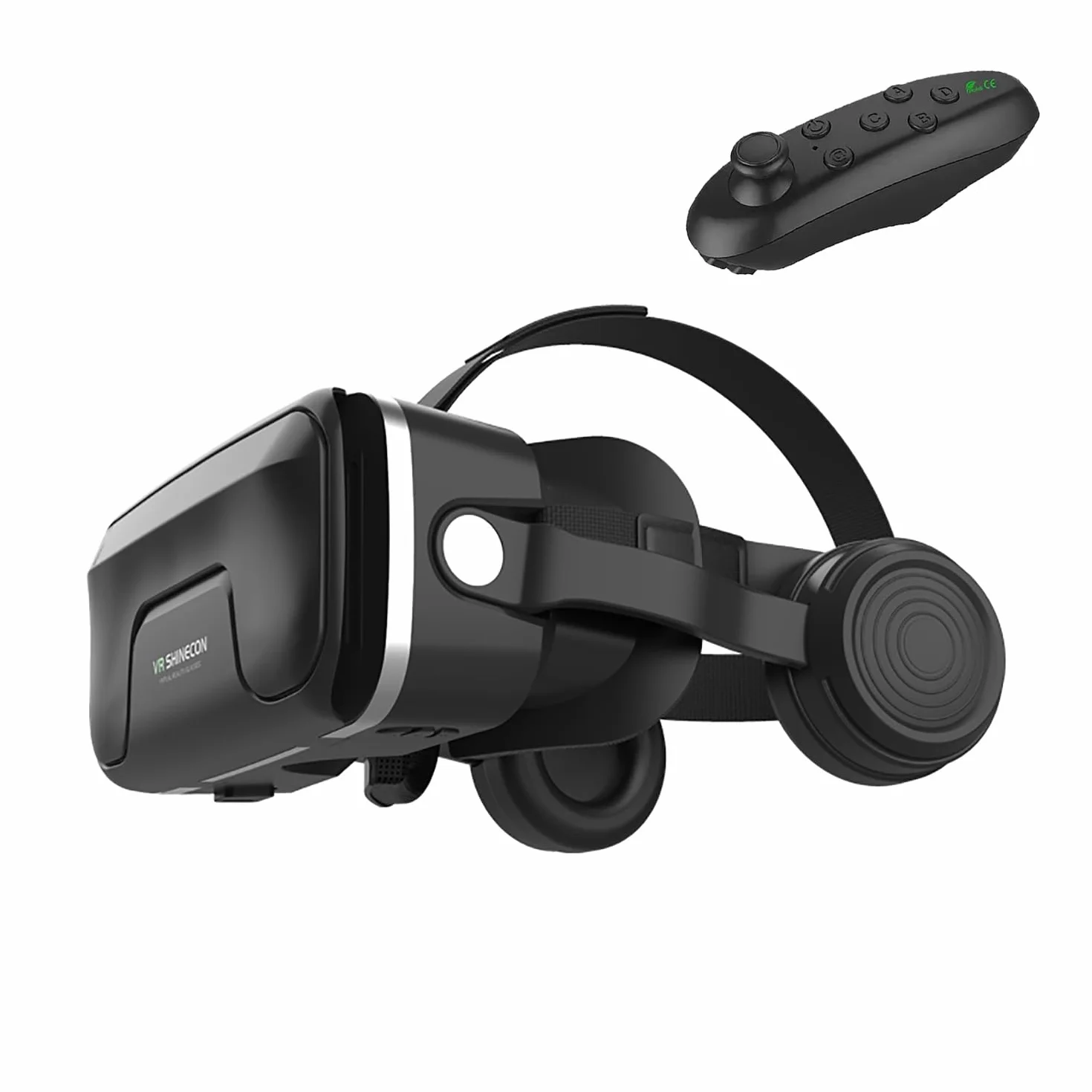 LONGLU Zestaw słuchawkowy VR z kontrolerem, kompatybilny z iPhone i Android, ulepszenie okularów VR ze słuchawkami, przeglądarka wirtualnej rzeczywistości 3D, obsługa smartfonów 4,7-7,2 cala