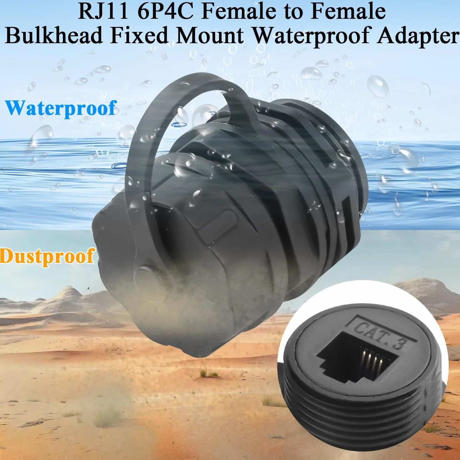 QIANRENON Cat3 RJ11 gwintowany stały wodoodporny adapter RJ11 6P4C żeński na żeńskie złącze telefoniczne złącze do montażu na panelu przednie gniazdo IP68, do modemu faksu głosowego