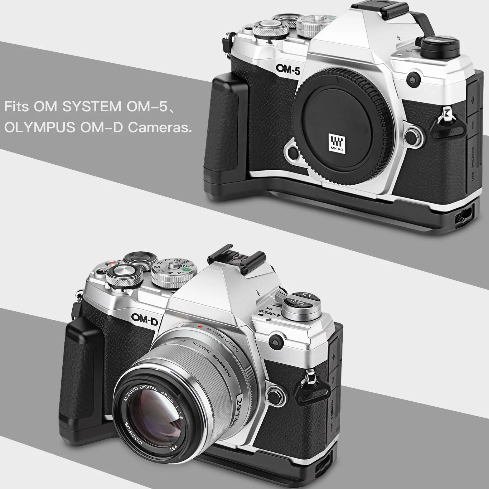 Haoge HG-OM5 uchwyt na kamerę uchwyt ręczny do OM SYSTEM OM-5 wbudowany Arca Swiss Standard Quick Release Plate