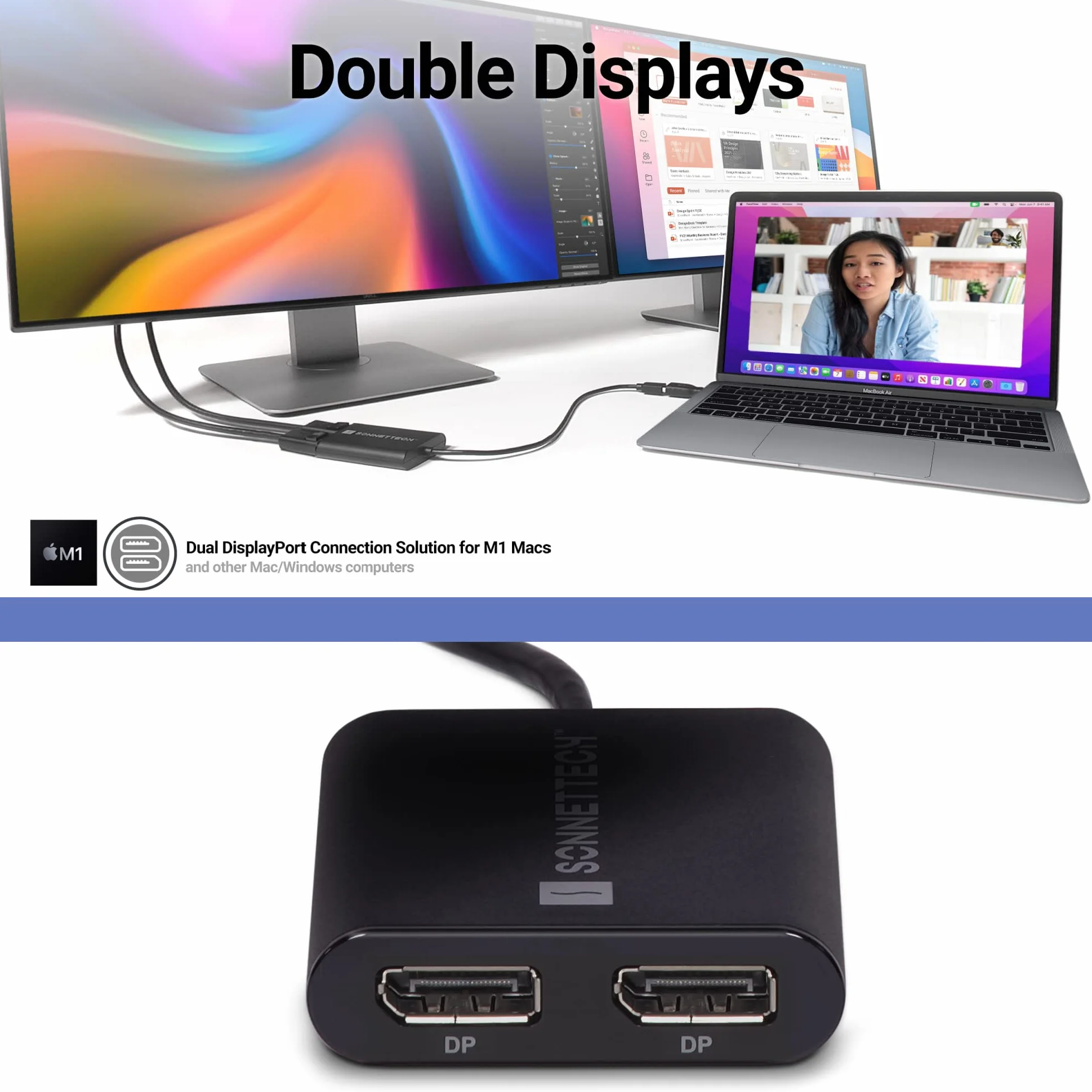 Sonnet Adapter DisplayLink Dual 4K DisplayPort do M1 Macs