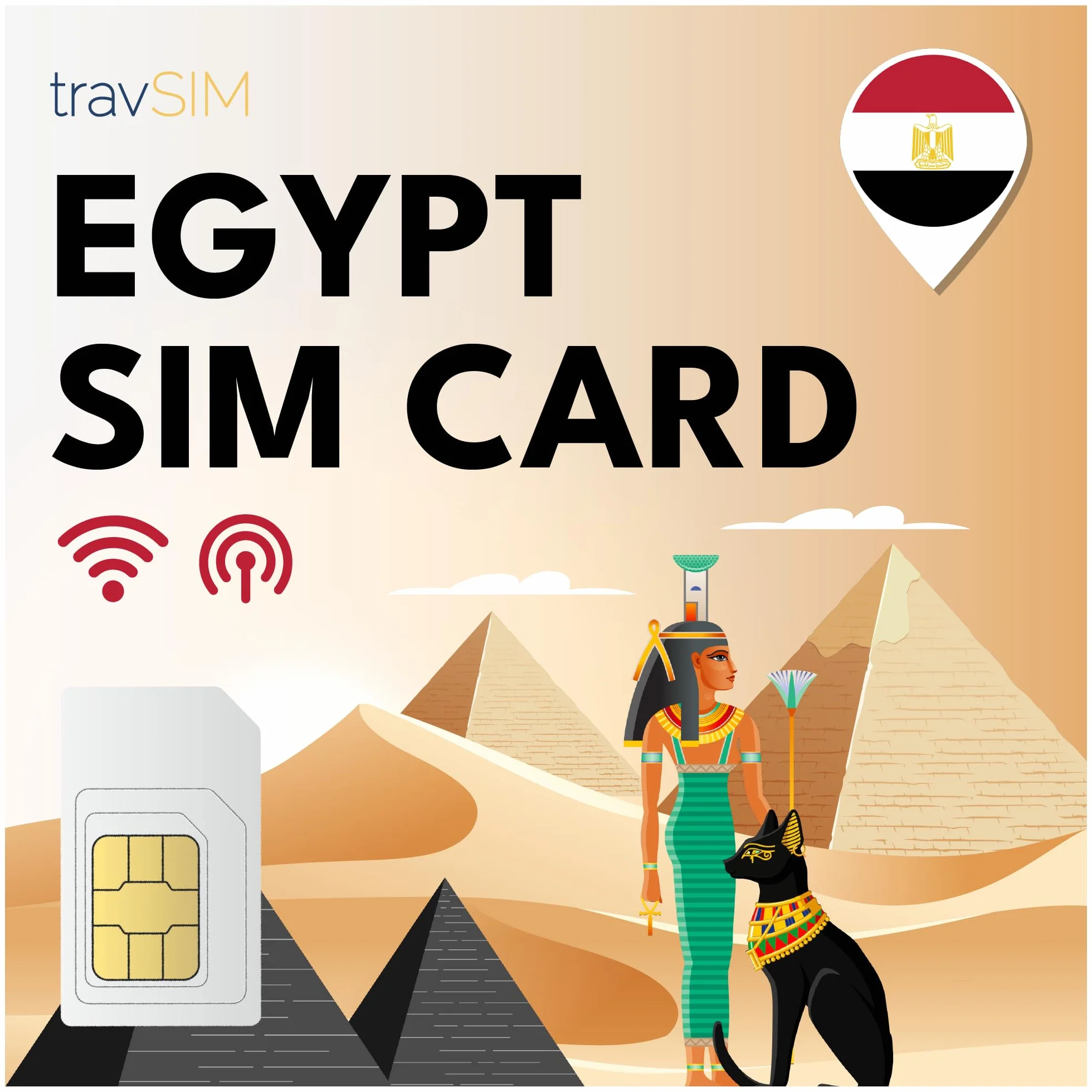 travSIM Karta SIM dla Egiptu | Red Orange | Dane komórkowe 10 GB | Darmowy roaming w ponad 6 krajach Bliskiego Wschodu | Egipski plan karty SIM jest ważny przez 14 dni