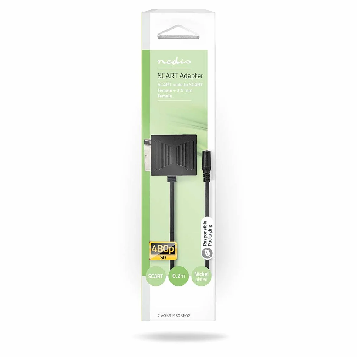 Nedis Kabel SCART - wtyczka SCART - gniazdo SCART/gniazdo 3,5 mm - niklowany - 480p - 0,20 m - okrągły - PCW - czarny - pudełko