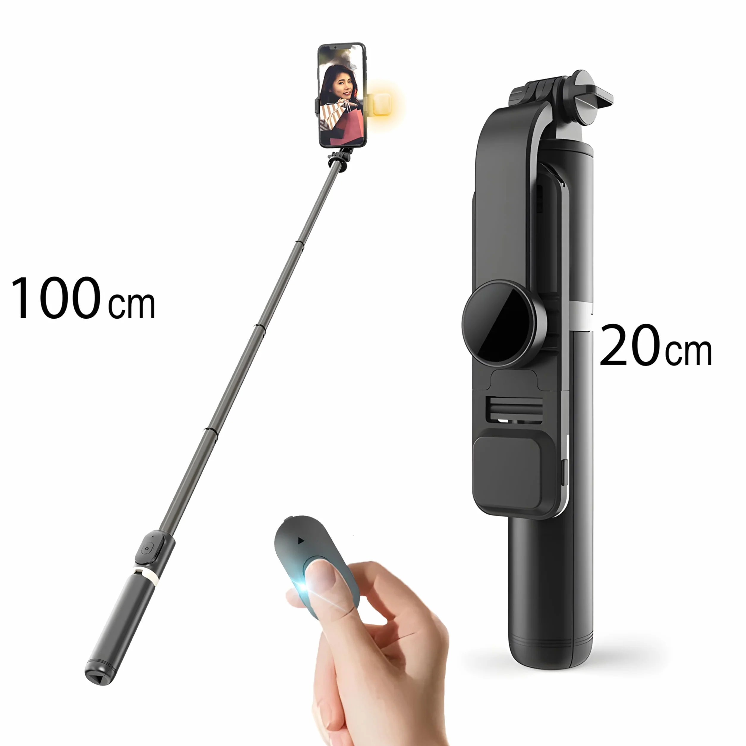 Retoo Selfie Stick Bluetooth Statyw Wysuwany Do 104 cm Telefon komórkowy Obrotowy 360° Stojak Bezprzewodowy Pilot Zdalnego Sterowania Smartfony