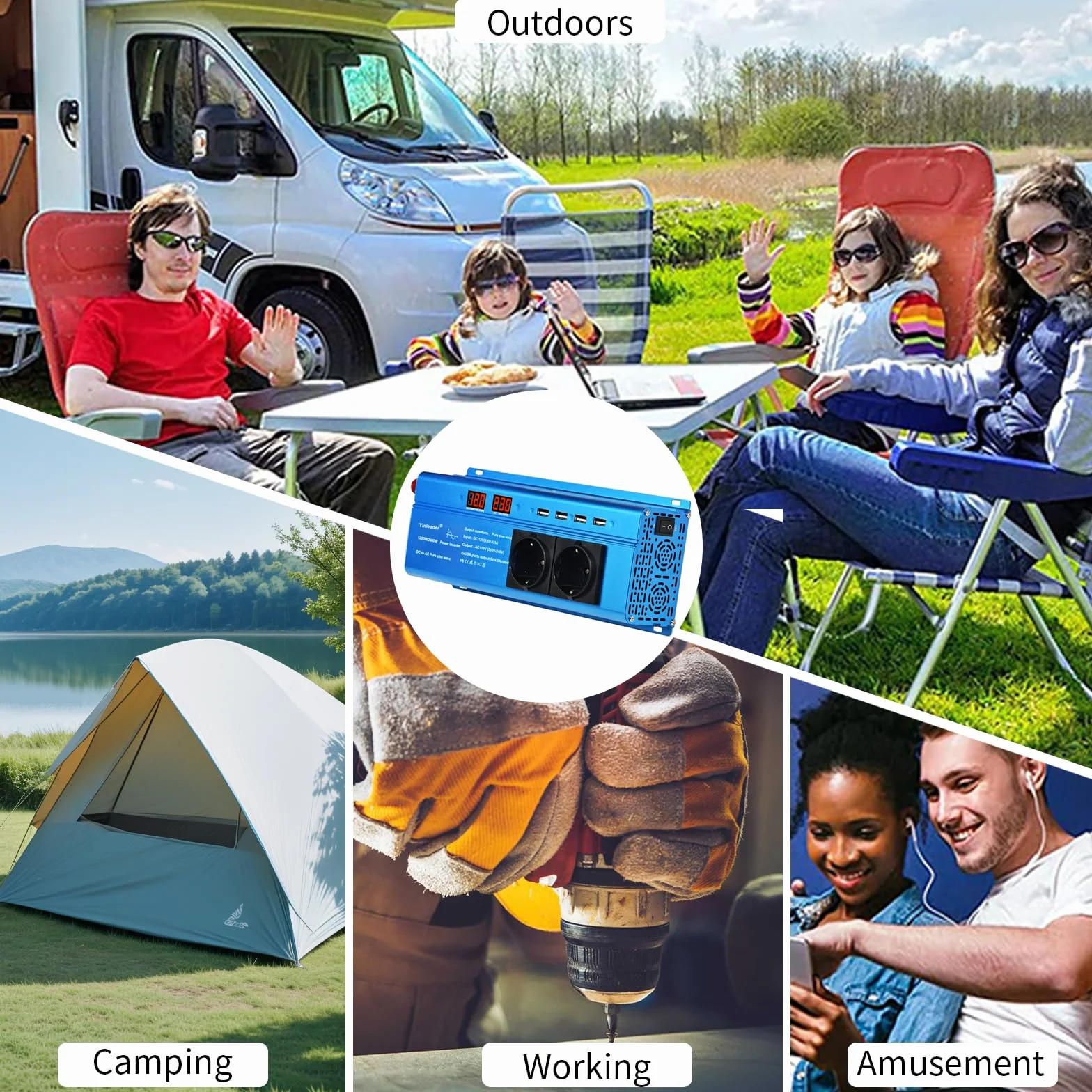 Yinleader Konwerter 12 V, 220 V, czysty sinus, 1500 W, 3000 W, czysta moc Sinus, 2 x gniazdo USB