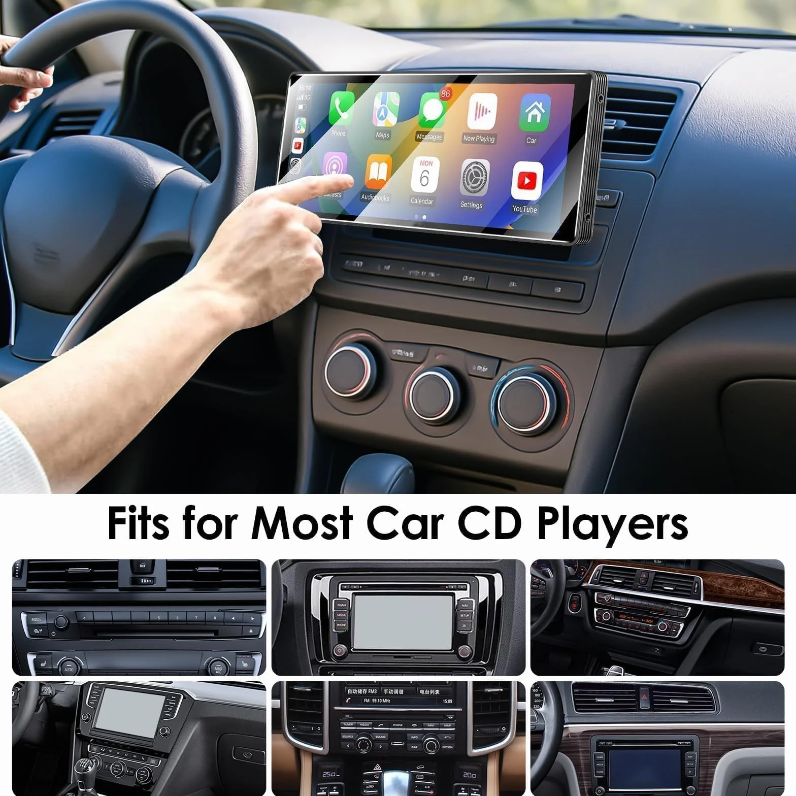 EEEKit Uchwyt do gniazda CD na ekran CarPlay, uchwyt do odtwarzacza CD i GPS obrotowy w 360°, kompatybilny z 7–10 calowymi przenośnymi monitorami, radioodbiornikami i ekranami stereo samochodowymi
