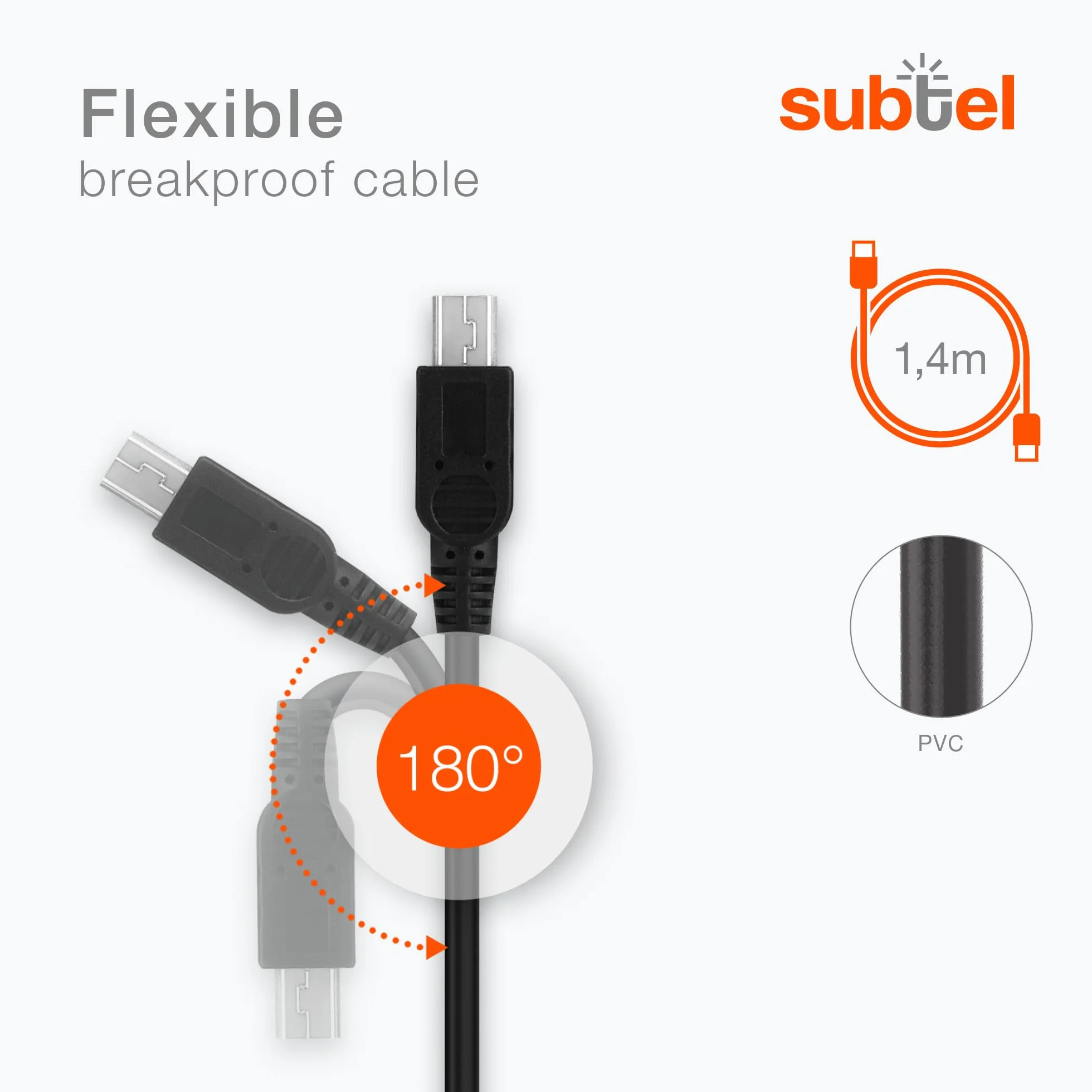 subtel® Kabel do ładowania 1,1 m 1 A / 1000 mA kompatybilny z Garmin Edge, DriveAssist, DriveSmart, Nüvi, Oregon, eTrex, GPSMAP 5 V mini USB ładowarka zasilacz Charger czarny