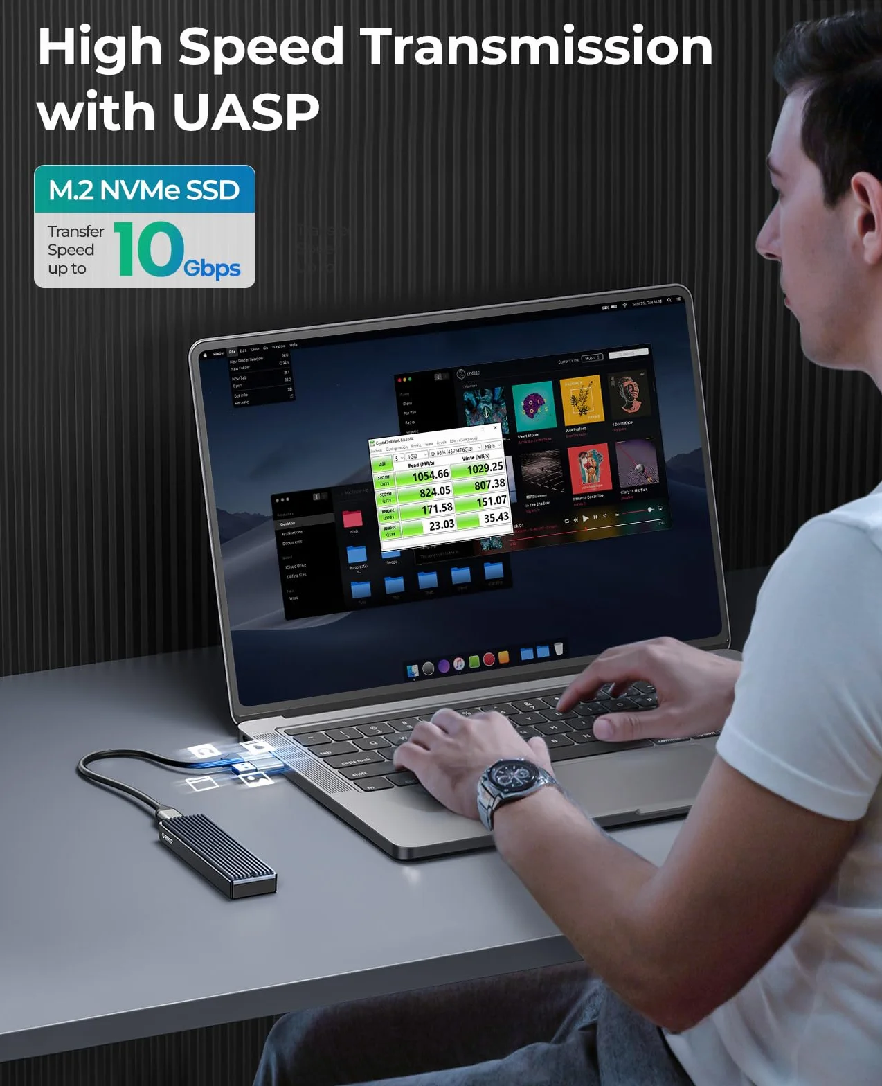 ORICO M.2 NVMe SSD obudowa USB-C adapter 10 Gbps USB3.2/ USB3.1 Gen2 do PCIe NVMe M-Key/M+B Key SSD, zewnętrzna obudowa M2 SSD rozmiar 2230/ 2242/ 2260/ 2280, obsługuje UASP-M2PV