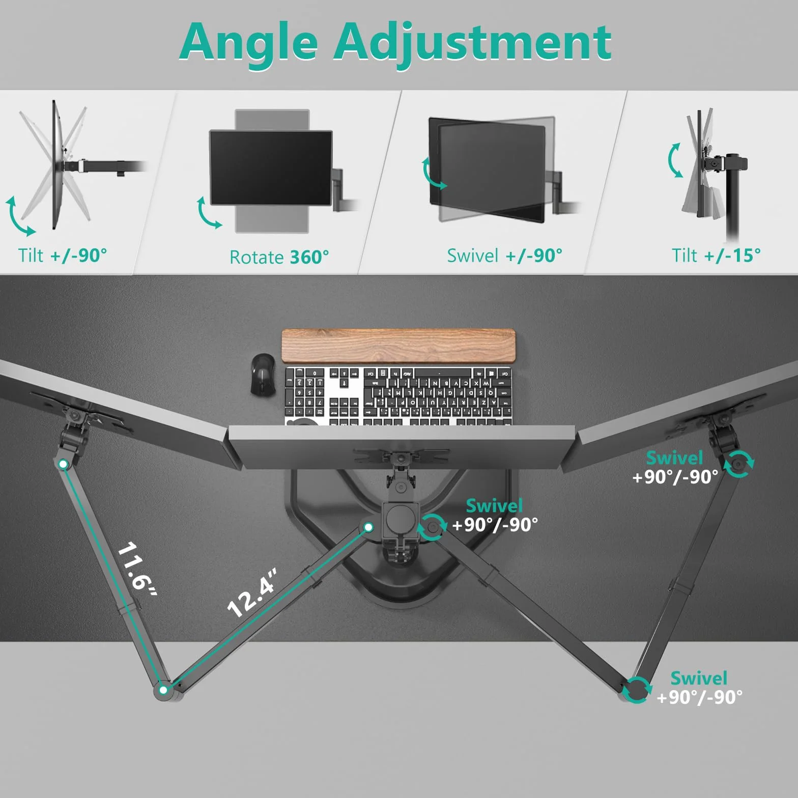 WALI Potrójny stojak na monitor, wolnostojący trzy monitory LCD w pełni regulowany uchwyt biurkowy pasuje do 3 ekranów do 68.6 cm, nośność 10 kg na ramię (MF003), czarny