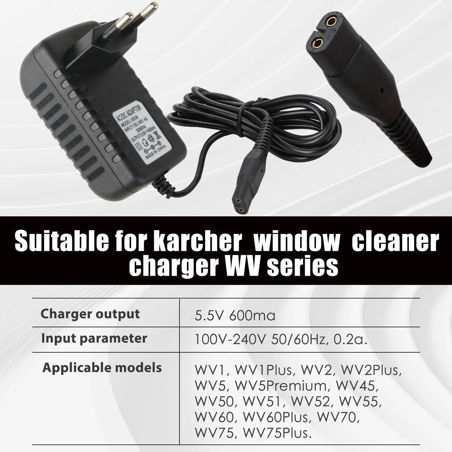 Ładowarka Karcher do mycia szkła 5,5 V szybkie ładowanie kompatybilna WV1 WV2 Plus WV5 WV55 WV60 WV70