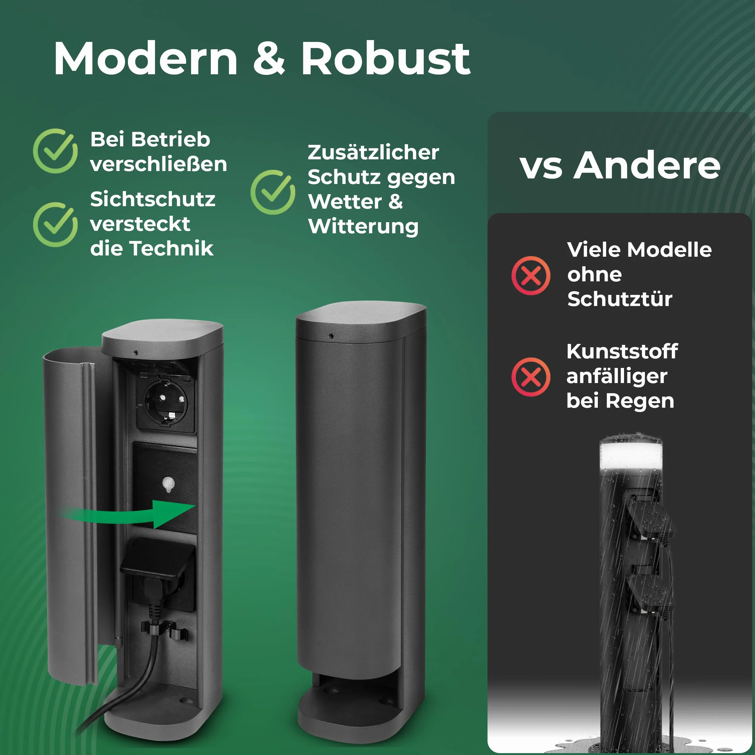 Novatool 4 x gniazdko ogrodowe, radiowe, podwójne, antracytowe, inteligentne WiFi, aplikacja IP44, okrągłe, do użytku na zewnątrz, do ogrodu, wieża z gniazdkiem