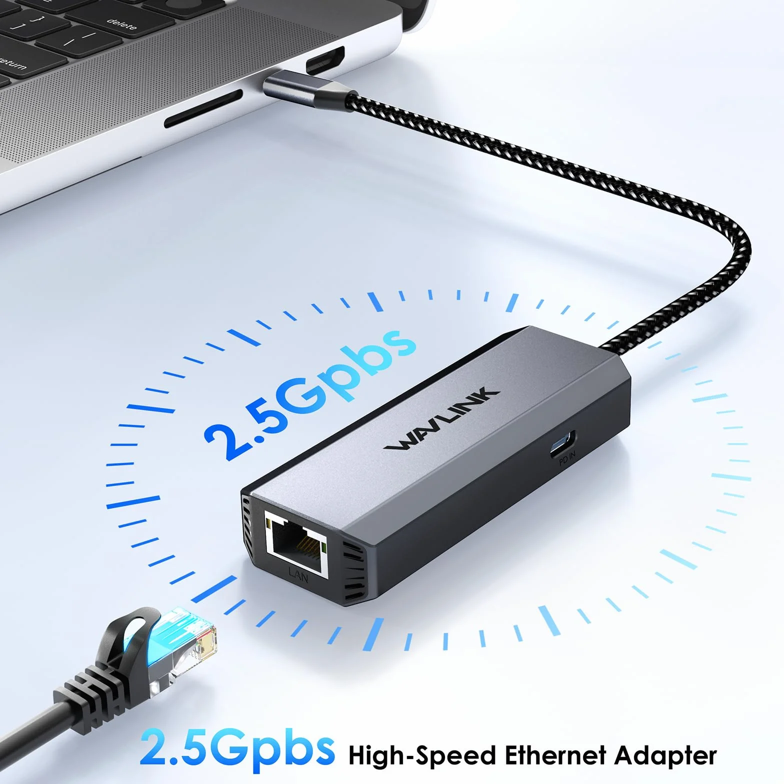 WAVLINK Adapter USB C na Ethernet 2,5 Gb/s, adapter USB na Ethernet 2,5 G, konwerter sieciowy USB-C na RJ45 (kompatybilny z Thunderbolt 4/3) dla Windows, Mac OS, iPad OS i innych