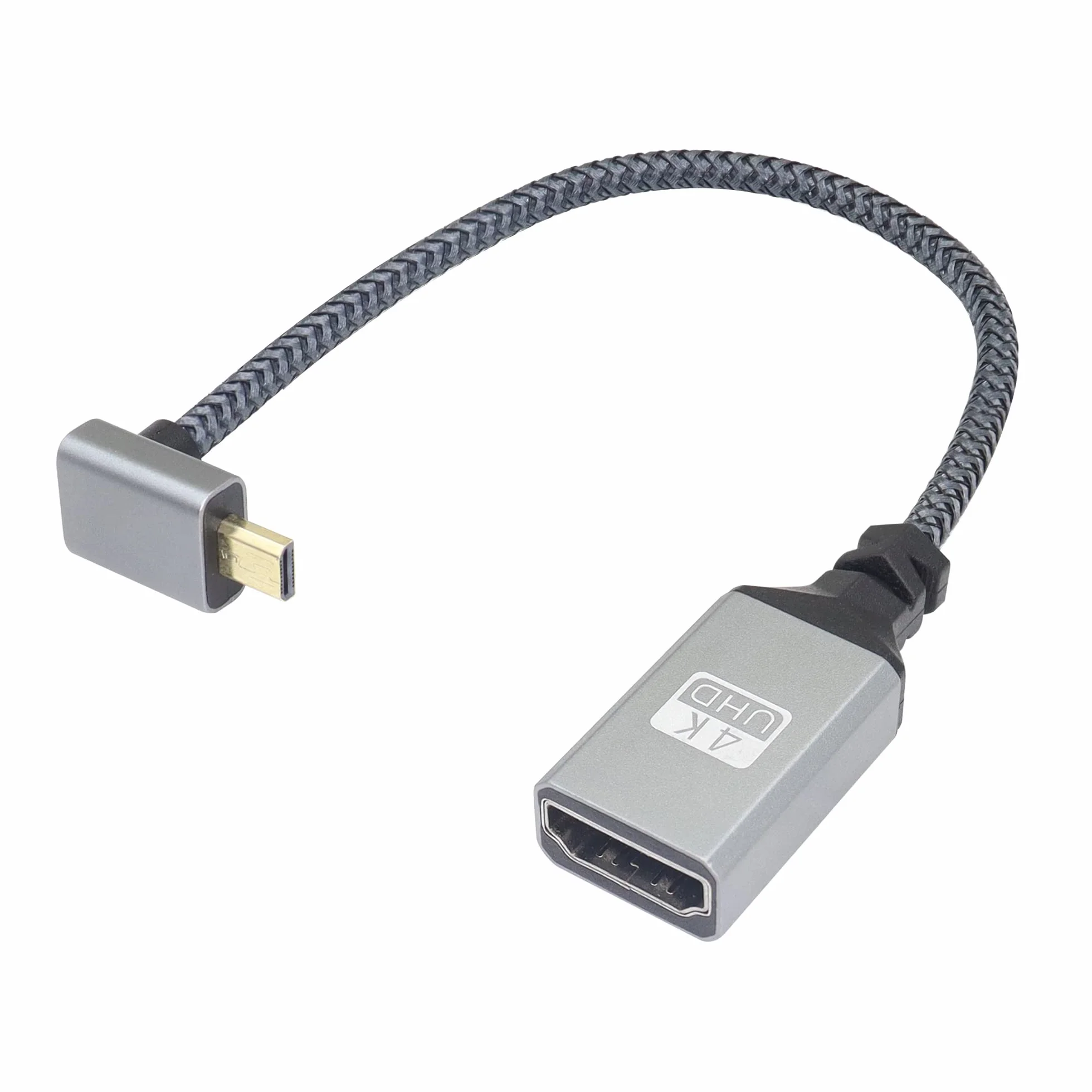 Kabel Przejściowy 4K Micro HDTV na HDTV, Kąt 90 Stopni, Aluminiowy, Krótki Nylonowy Pleciony, Obsługa 4K UHD, Do Laptopa, Telewizora, Kamery (20