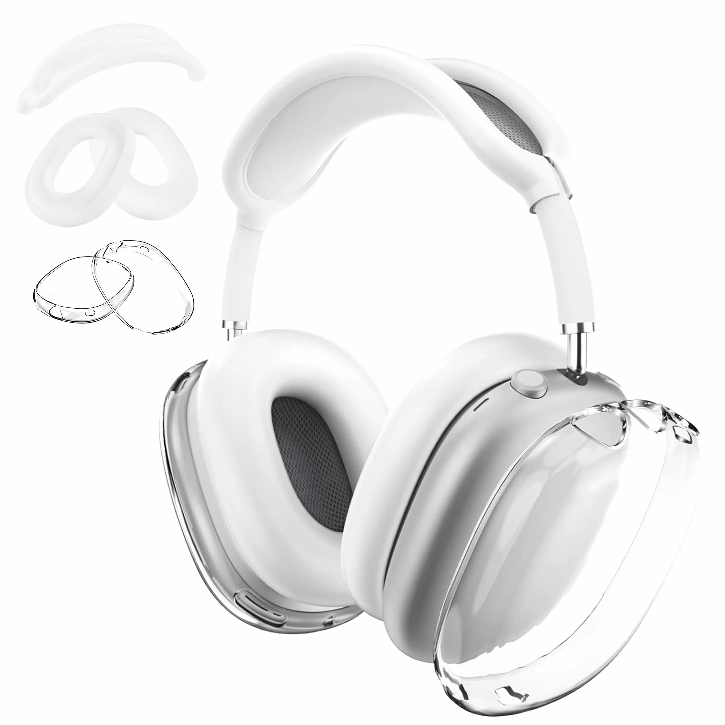 Pokrowiec ochronny AirPods Max, etui TPU + silikonowe nauszniki, biały