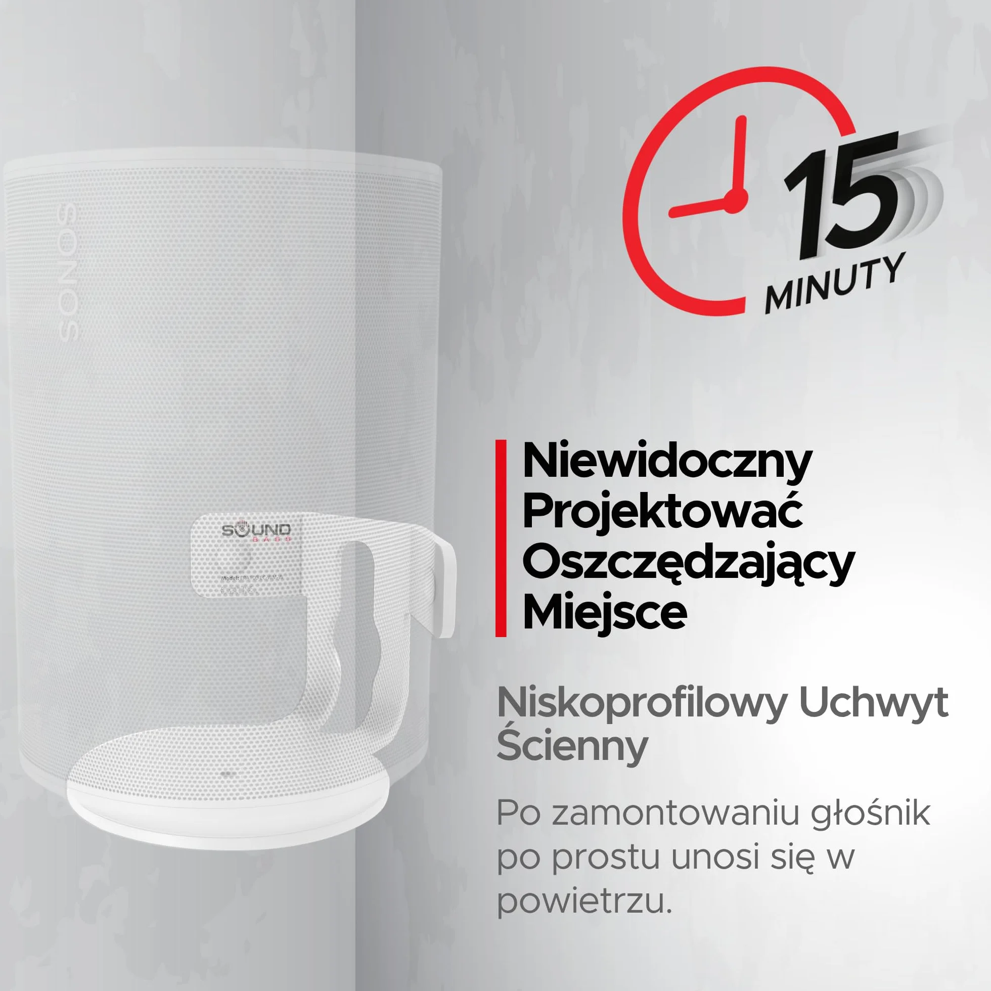 Sound Bass ERA 100 Uchwyt Ścienny Narożny - Niski Profil, Biały, Pojedynczy (1 szt.), Kompletny ze Wszystkimi Elementami Montażowymi, Kompatybilny z Głośnikiem Sonos ERA100 i ERA 100 SL